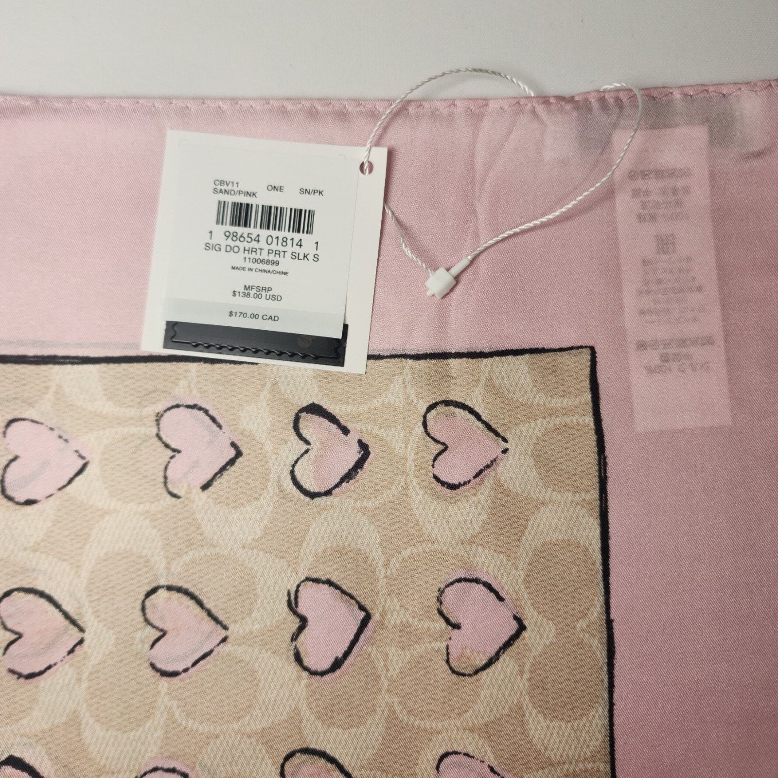 Coach NWT Coach CBV11 Square Silk Doodle Heart's Scarf 35"sq Pink Size ONE SIZE - 2 Thumbnail