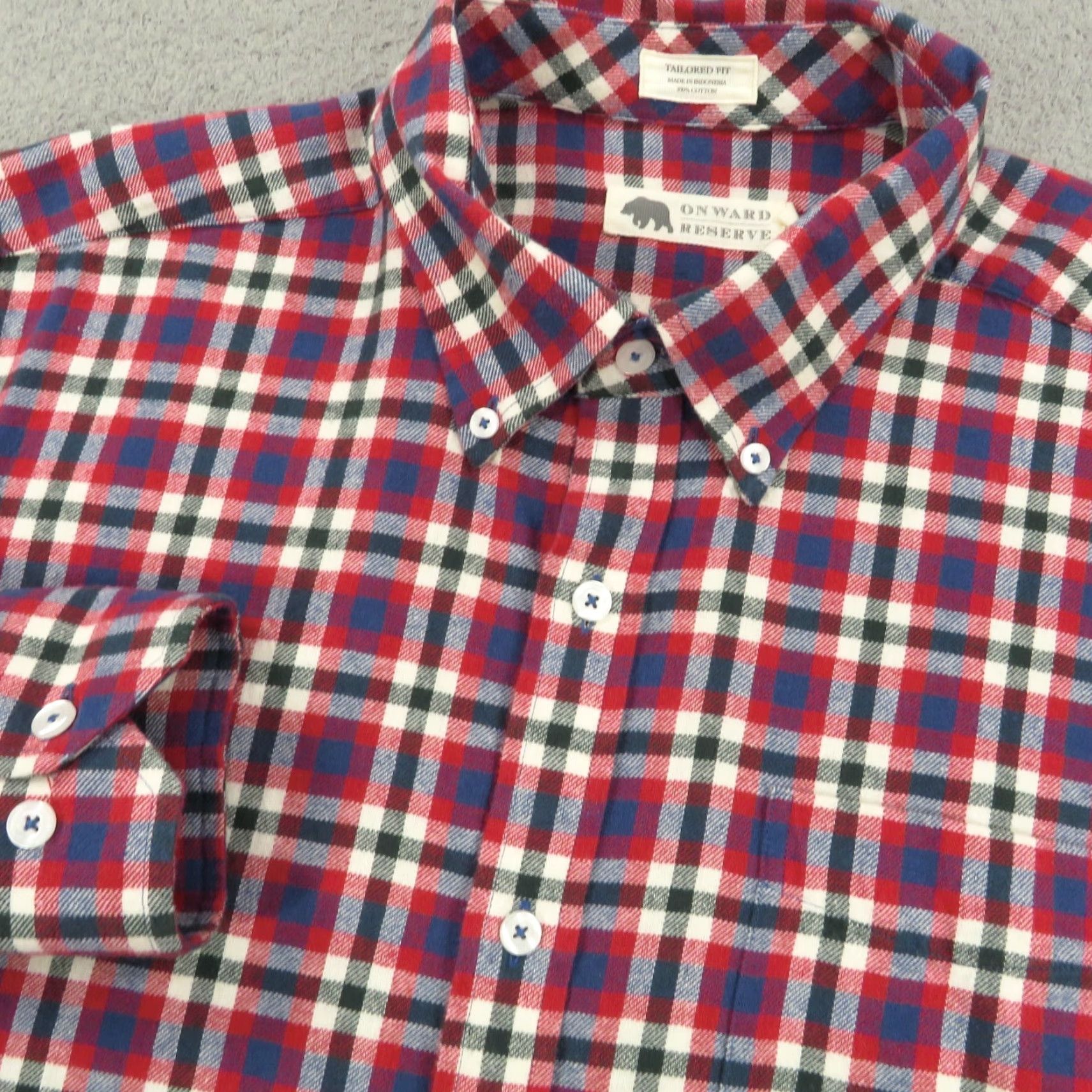 Vintage Onward Reserve Shirt Men Large Red Blue White Plaid Cotton Flannel Long Sleeve Button-Up Size US L / EU 52-54 / 3 - 2 Thumbnail