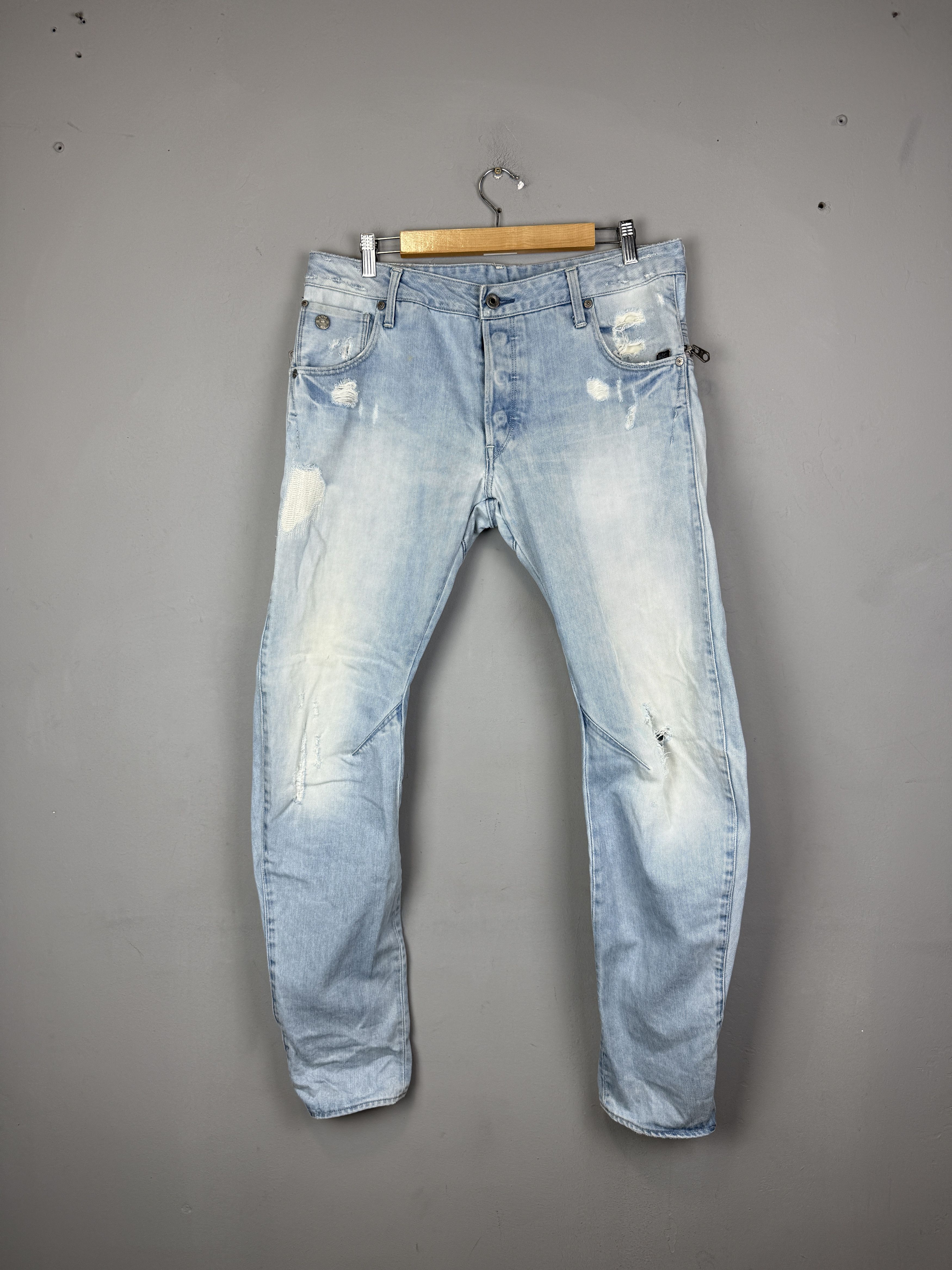 G-Star G-Star Raw Denim Jeans Arc Zip 3D Slim Blue Distressed Denim Size US 34 / EU 50 - 2 Thumbnail