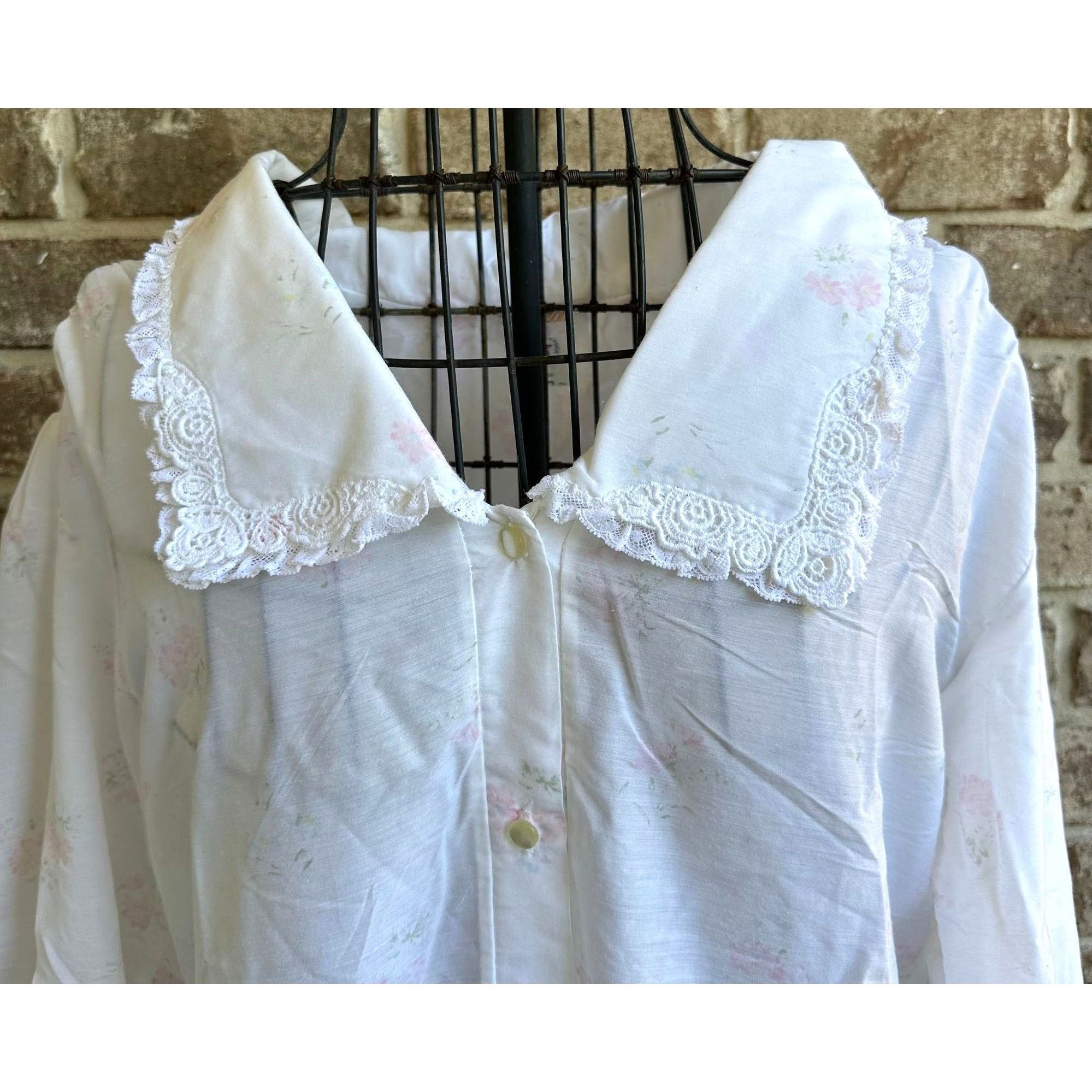 Designer × Vintage VTG Barbizon Nightgown Large Midi Night Shirt White Floral U Size L / US 10 / IT 46 - 2 Thumbnail