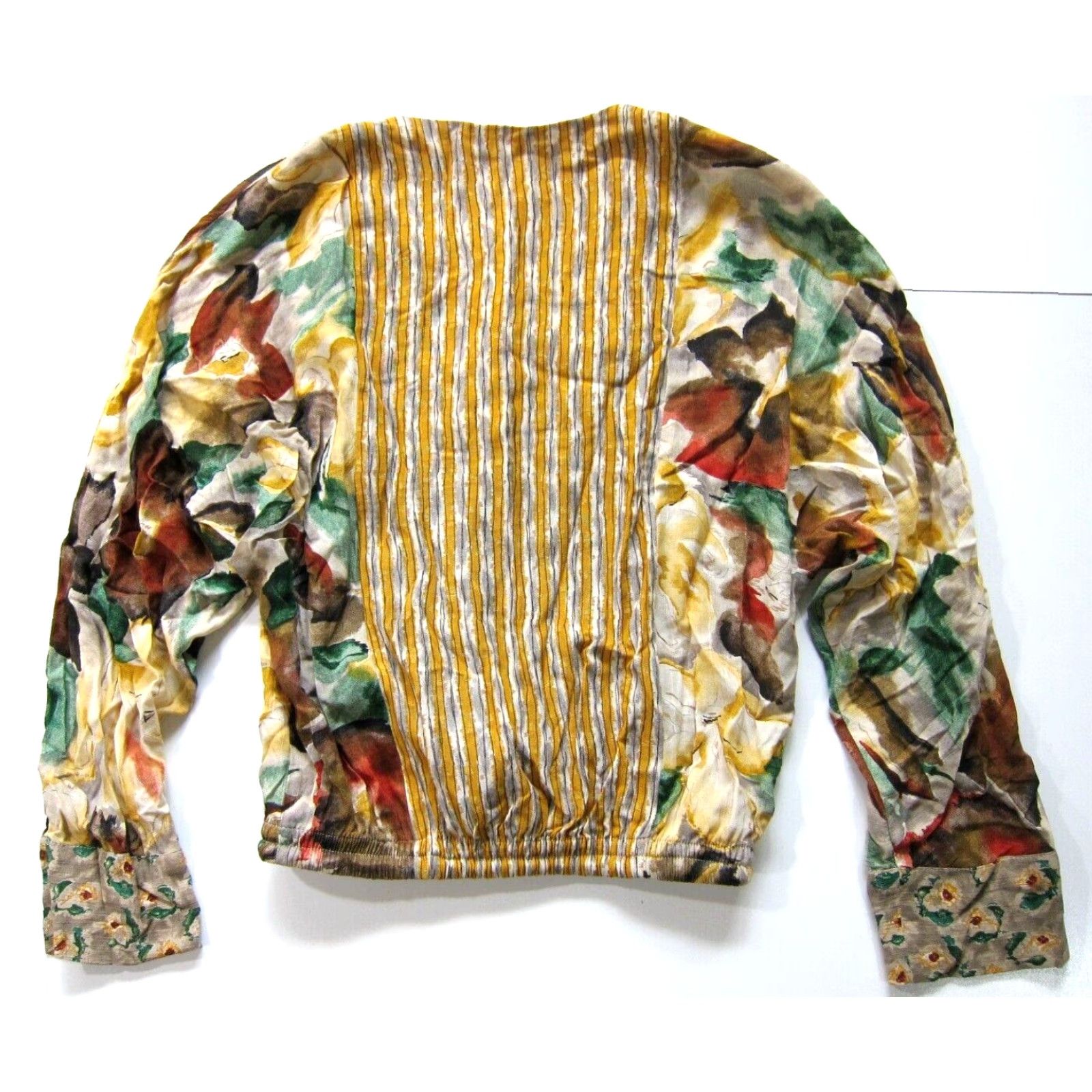 Vintage Vintage Carole Little Blouse Shirt 4 Women Long Sleeve V-Neck Green Yellow Brown 100% Rayon Notes Size S / US 4 / IT 40 - 2 Thumbnail