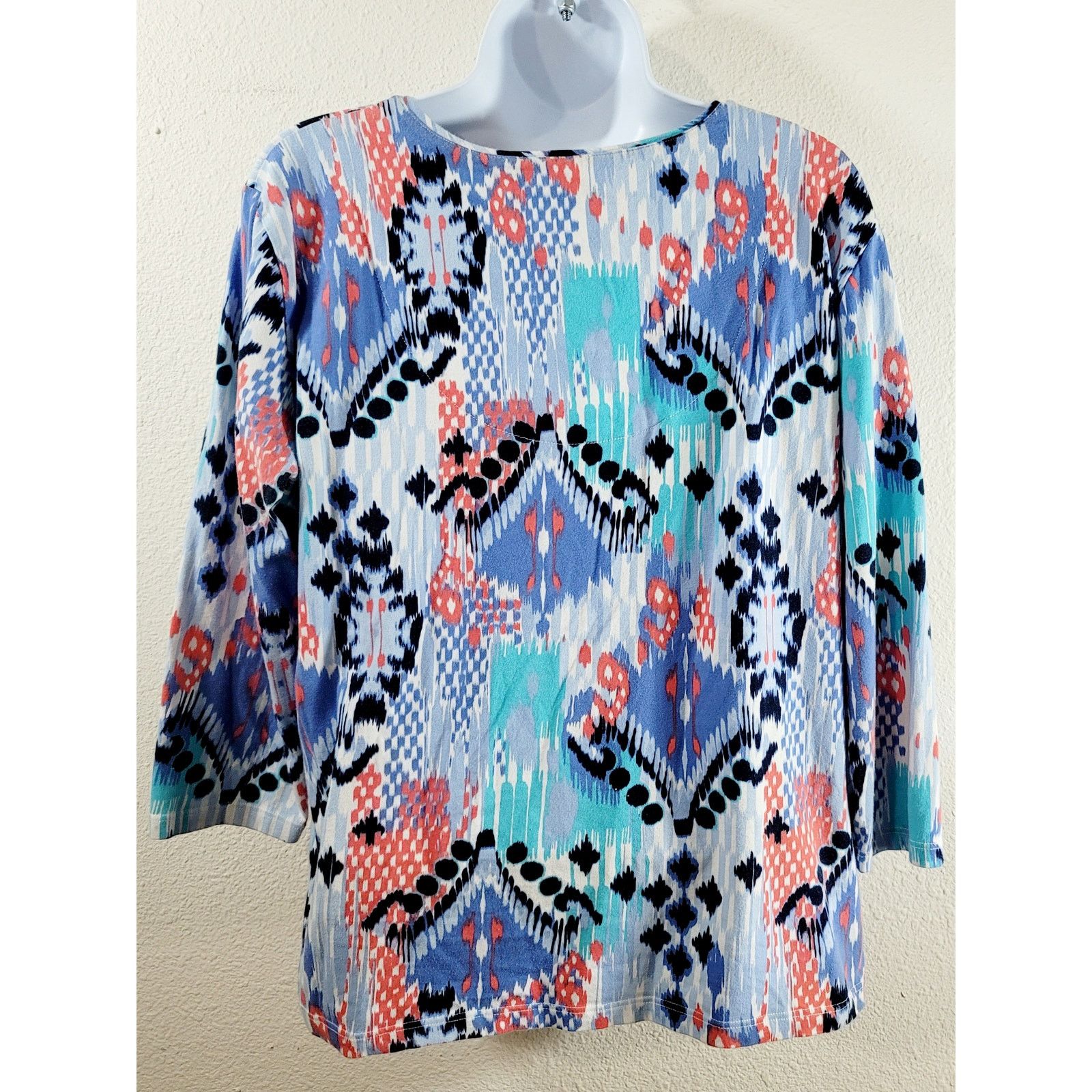 Other Ruby Rd. Blue White Orange Abstract Print V Neck Top Large Size L / US 10 / IT 46 - 3 Thumbnail