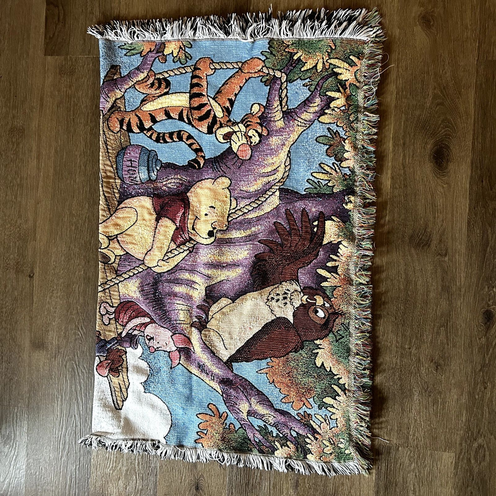 Blue Blanket Rare 90s Vintage Winnie the pooh Woven Throw Blanket Size ONE SIZE - 1 Thumbnail