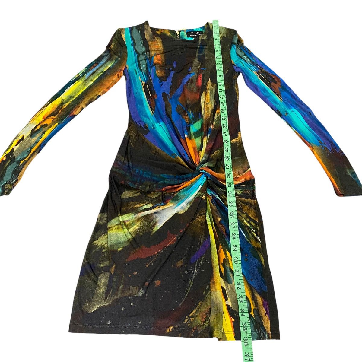 Designer × Ted Baker Ted Baker Draped Multicolor Stretch Dress Size XS / US 0-2 / IT 36-38 - 20 Thumbnail