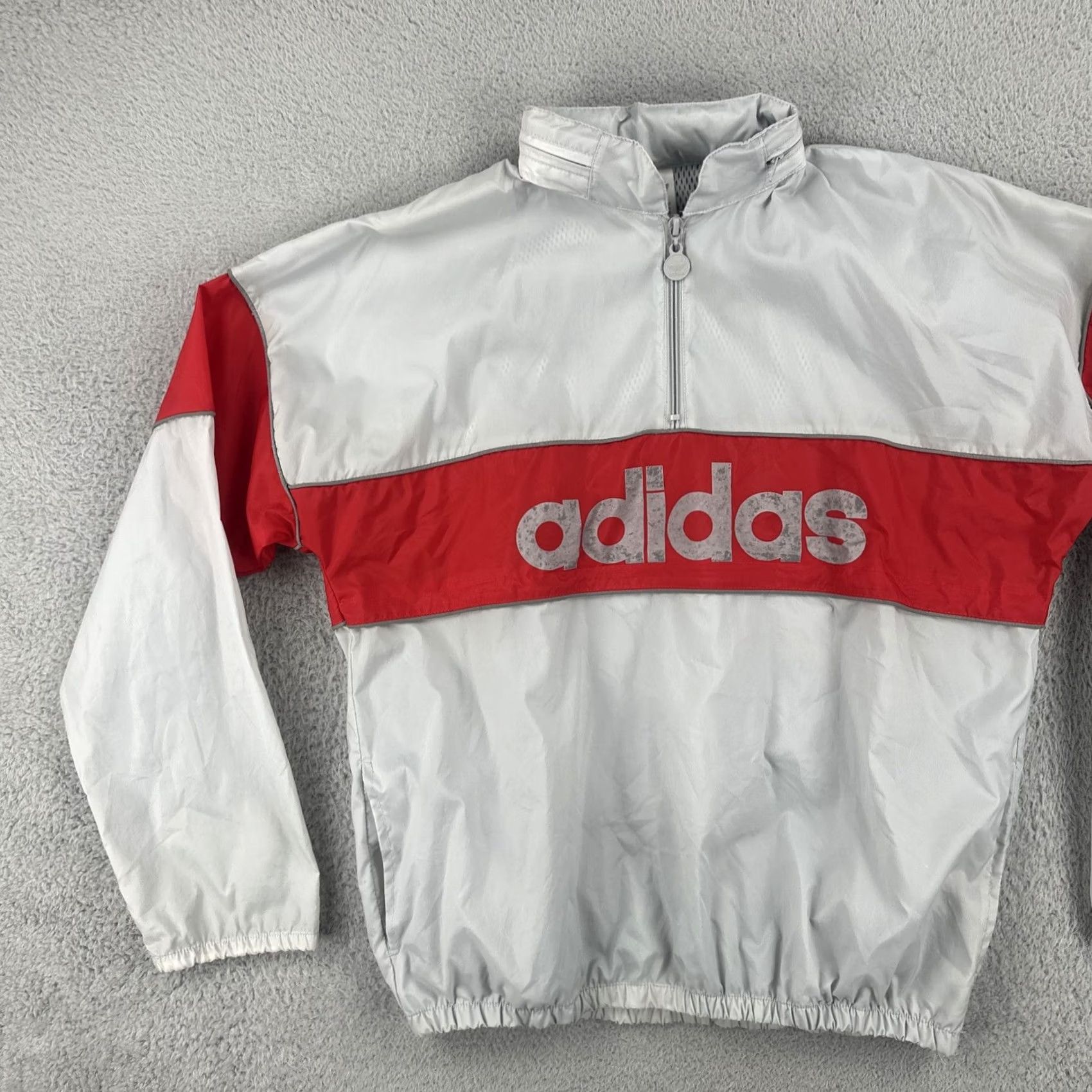 Adidas VINTAGE Adidas Windbreaker Shirt Unisex Adults M Gray 90s Big Logo Spell Out Stowaway Hood EUC Size US M / EU 48-50 / 2 - 3 Thumbnail