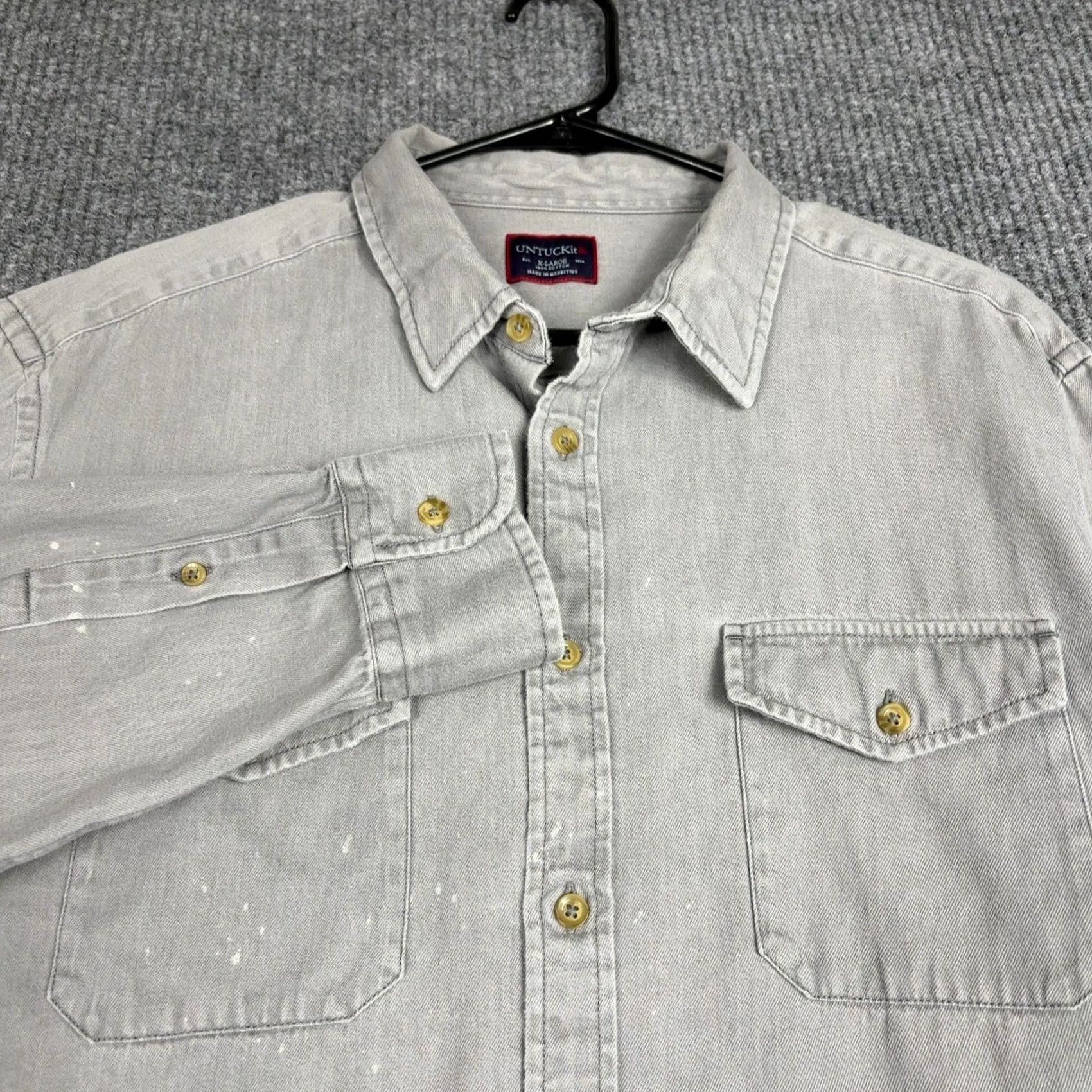 UNTUCKit UNTUCKit Button-Up Mens XL Grey Long Sleeve Cotton Twill Utility Workwear Size US XL / EU 56 / 4 - 5 Thumbnail