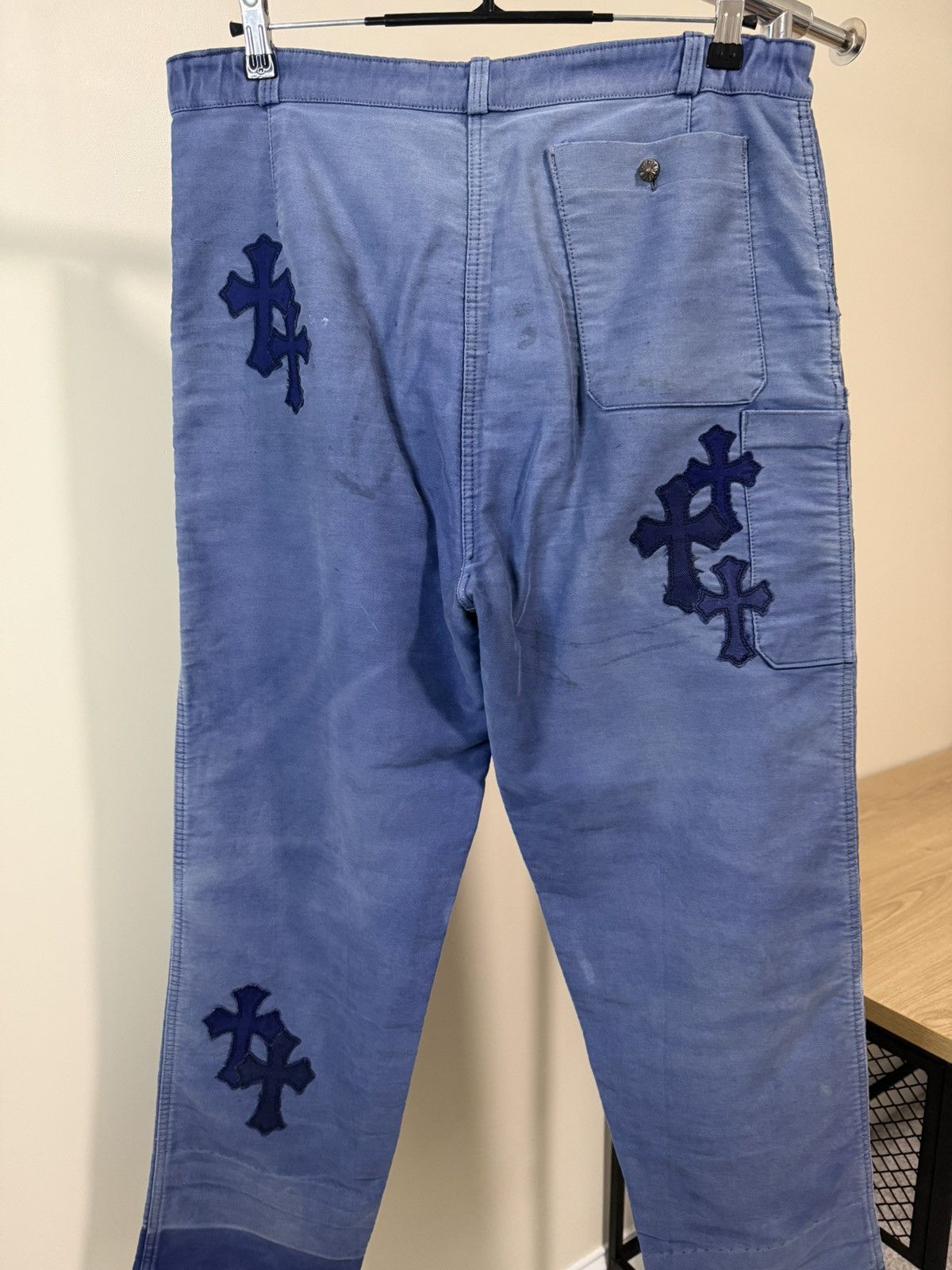 Chrome Hearts Chrome Hearts Blue French Workwear Cross Patch Pants Size US 33 - 4 Thumbnail