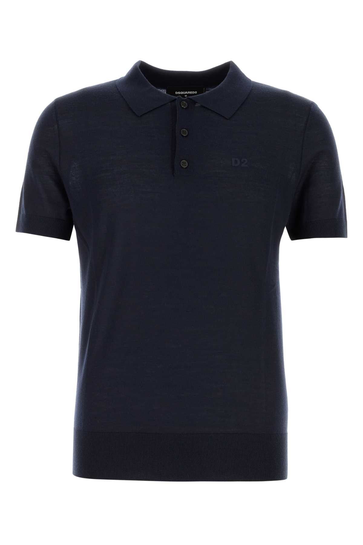 Dark Blue Wool Polo Shirt