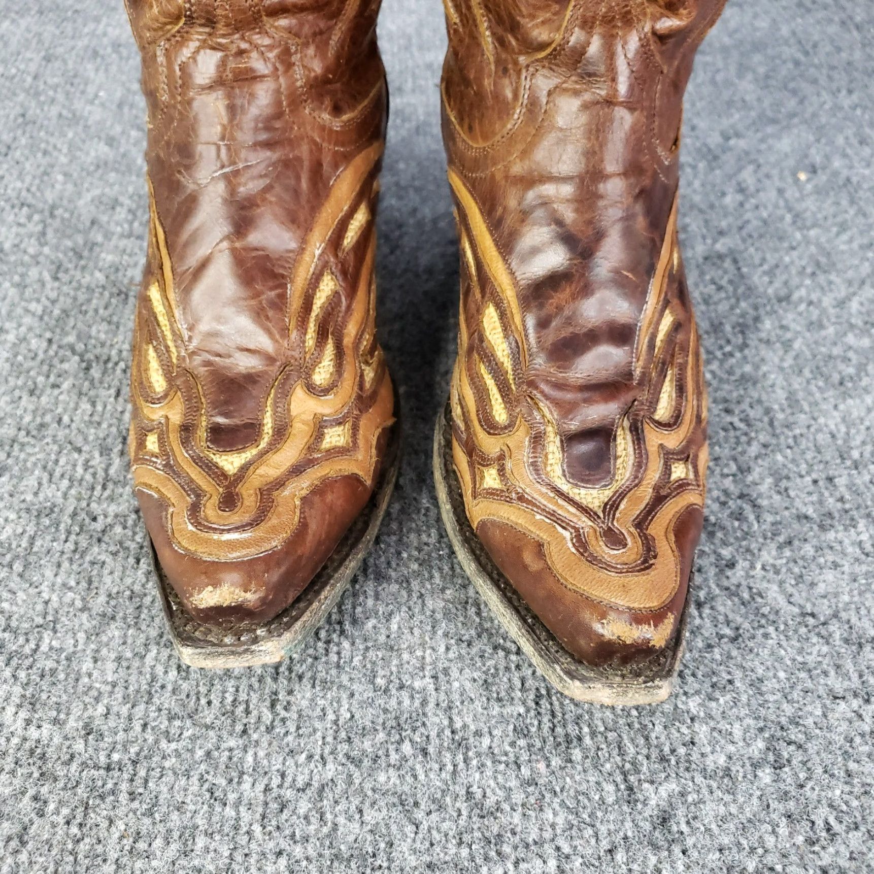 Vintage Lane Boot Womens Brown Embroidered Size 7B Western Low Heel Leather Womens Size US 7 / IT 37 - 3 Thumbnail