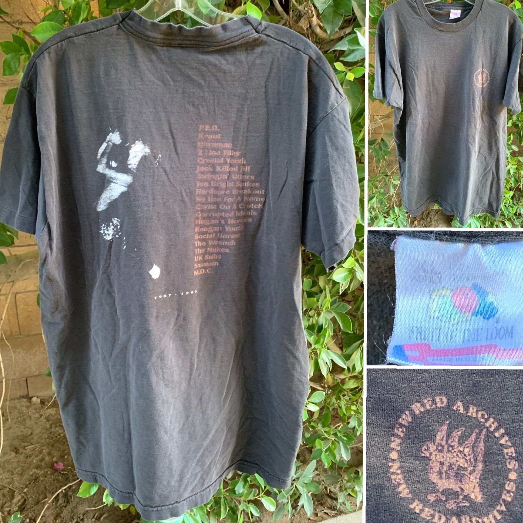 Fruit Of The Loom VINTAGE New Red Archives 1990s Band T Shirt XL Black Cotton Short Sleeve Unisex Adults Fatigue/Distressed Hole-Peaked Graphic Tee Size US XL / EU 56 / 4 - 2 Thumbnail