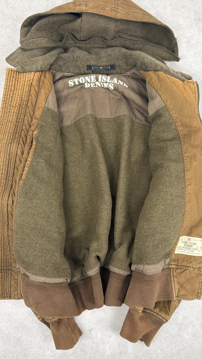 2000s Stone Island Brown Hooded Utility Bomber Jacket