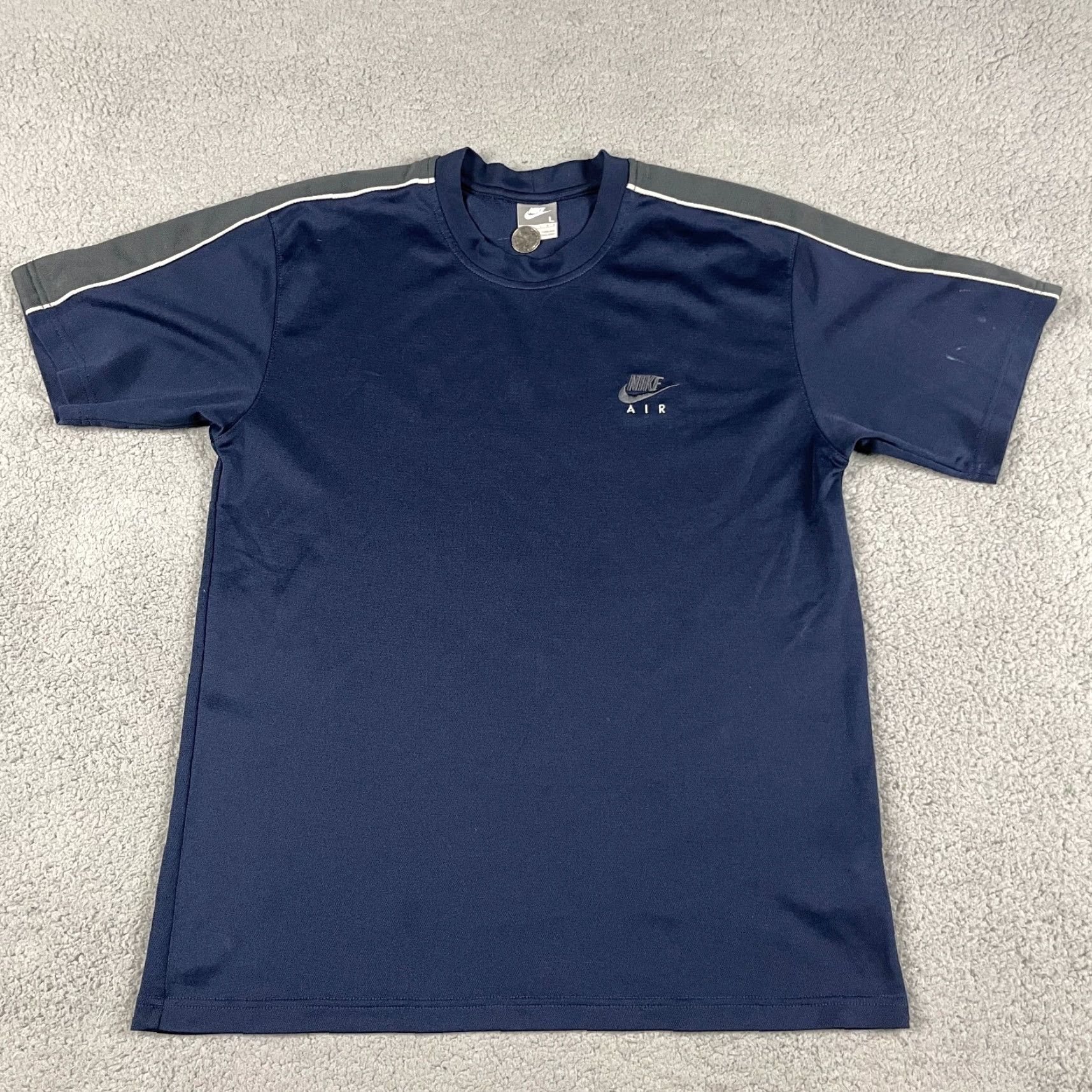 Nike Nike Tshirt Mens Large Jersey Blue Gray Air Adult Nike Tee Swoosh L Retro Shirt Men Short Sleeve Crew Neck Logo Jersey Size US L / EU 52-54 / 3 - 2 Thumbnail