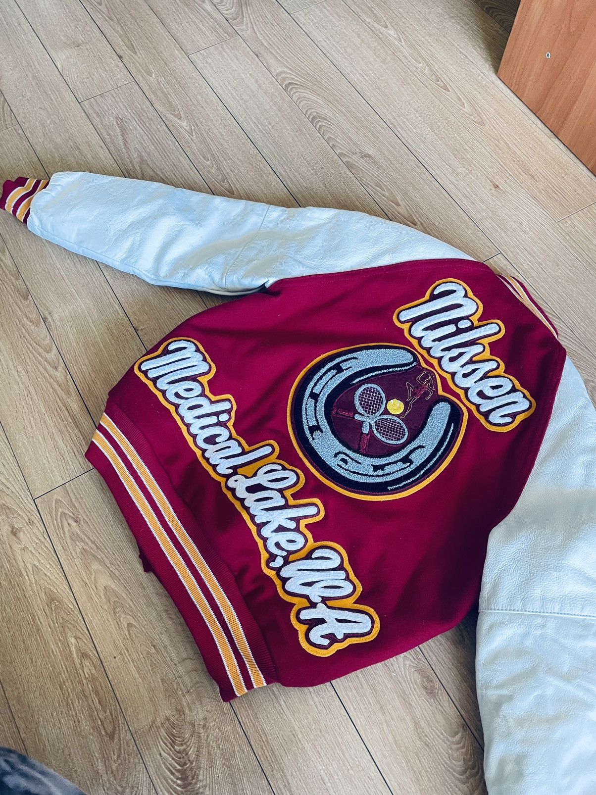 Holloway Vintage 'Varsity' Leather wool baseball JACKET, Fit M Size US M / EU 48-50 / 2 - 8 Thumbnail