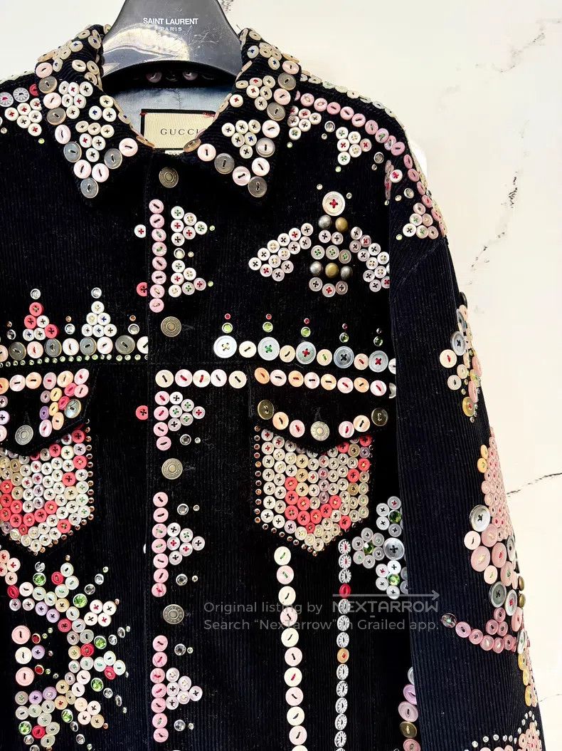 Gucci Guicci Black Corduroy Gem Button Jacket Size US M / EU 48-50 / 2 - 2 Thumbnail