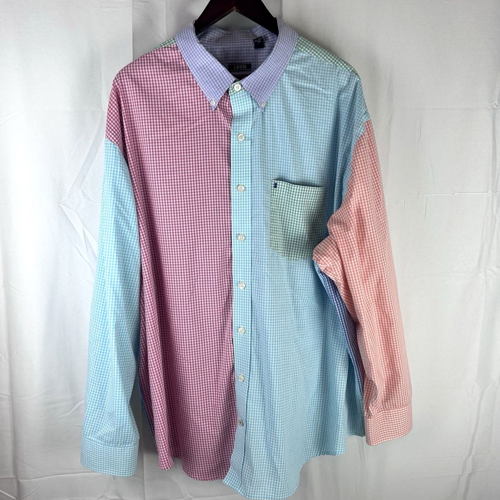 Izod IZOD Men's Multicolor Checkered Gingham Long Sleeve Button-Up Shirt 3XL Mens Regular Button-Down Collared Classic Shirt Size US XXL / EU 58 / 5 - 2 Thumbnail