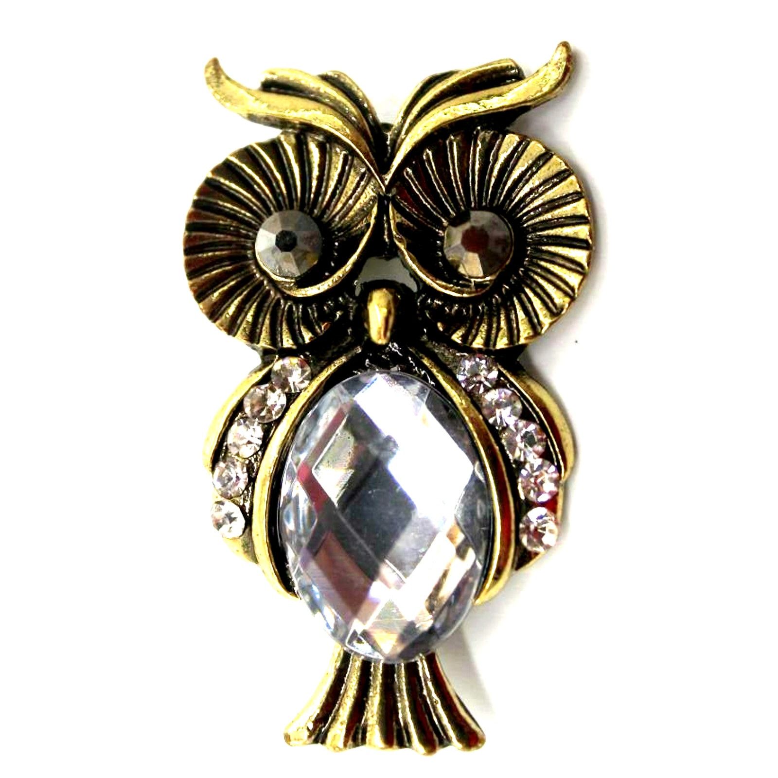 Other Big Center Rhinestone Owl Brooch Pendant • Goldtone • 1-3/4" Size ONE SIZE - 1 Thumbnail