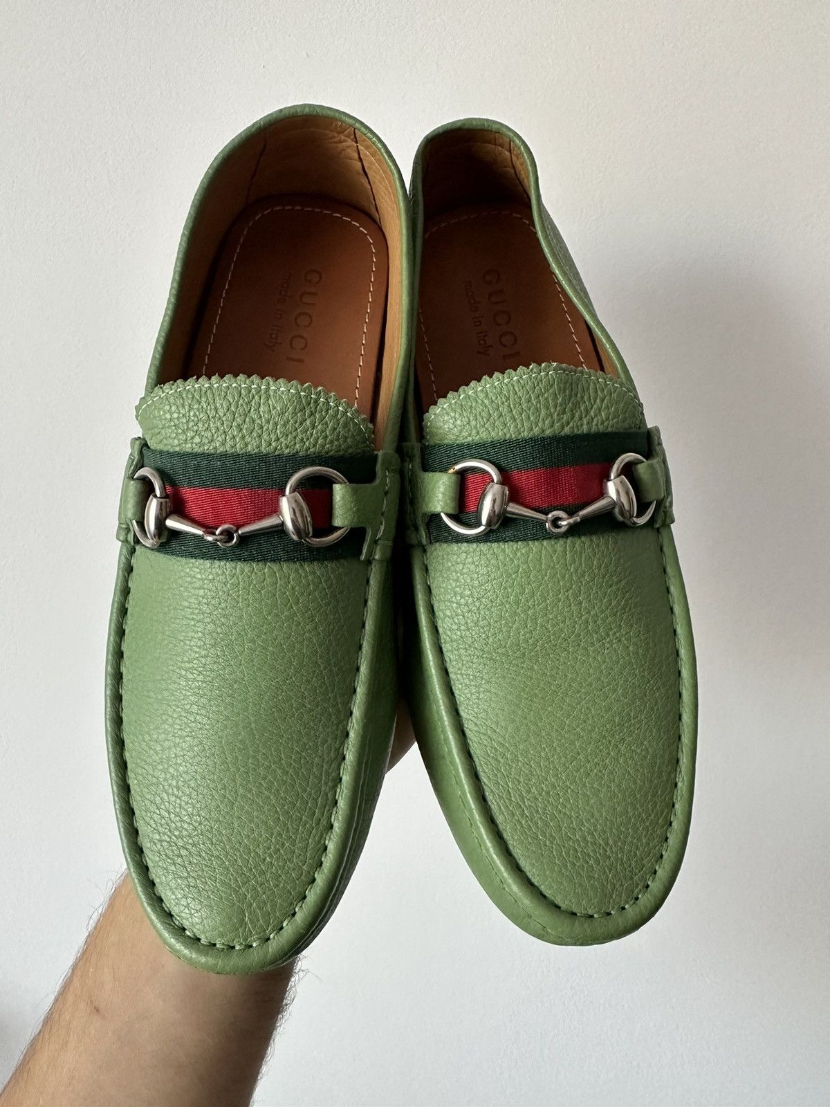 Gucci Horsebit Driving Car Shoe Leather Green Loafers Shoes, Men's (Size 8.5)
