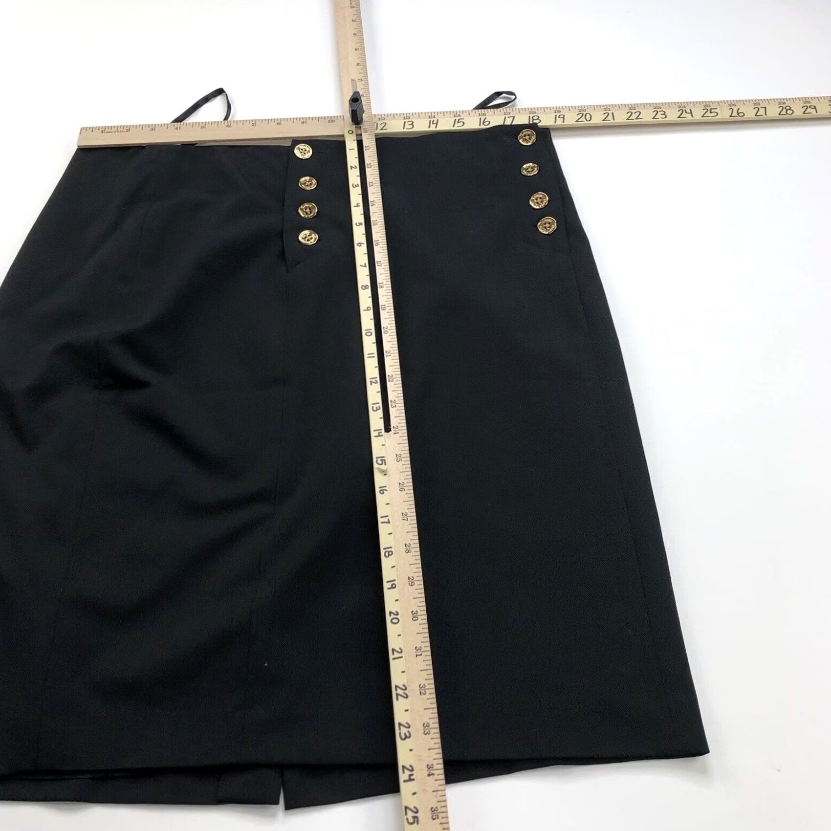Vintage Lauren Ralph Lauren Skirt Midi Black Button Lined Polyester Blend 16 (Fits 37W) Women Xlrs? Size 38" / US 16 / IT 52 - 2 Thumbnail