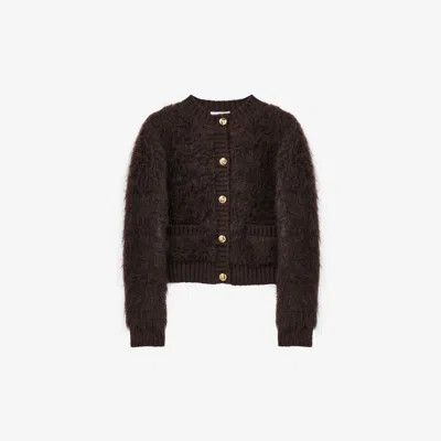 Alexander McQueen o1srvl11e0326 Brushed Mohair Cardigan in Dark Brown Size L / US 10 / IT 46 - 1 Preview