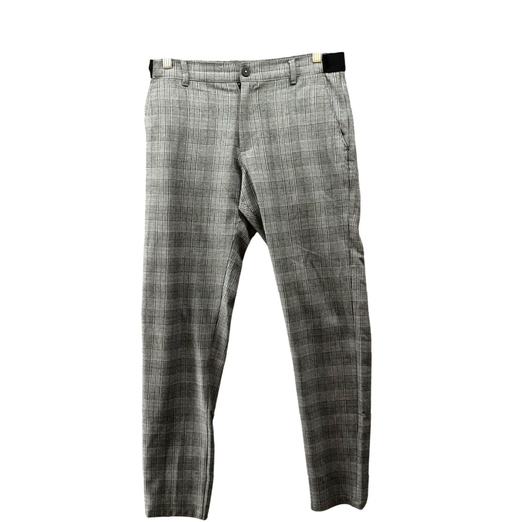 Zara Zara Slim Fit Stretch Pants Mens XS Gray Plaid Trouser Size US 27 - 2 Thumbnail