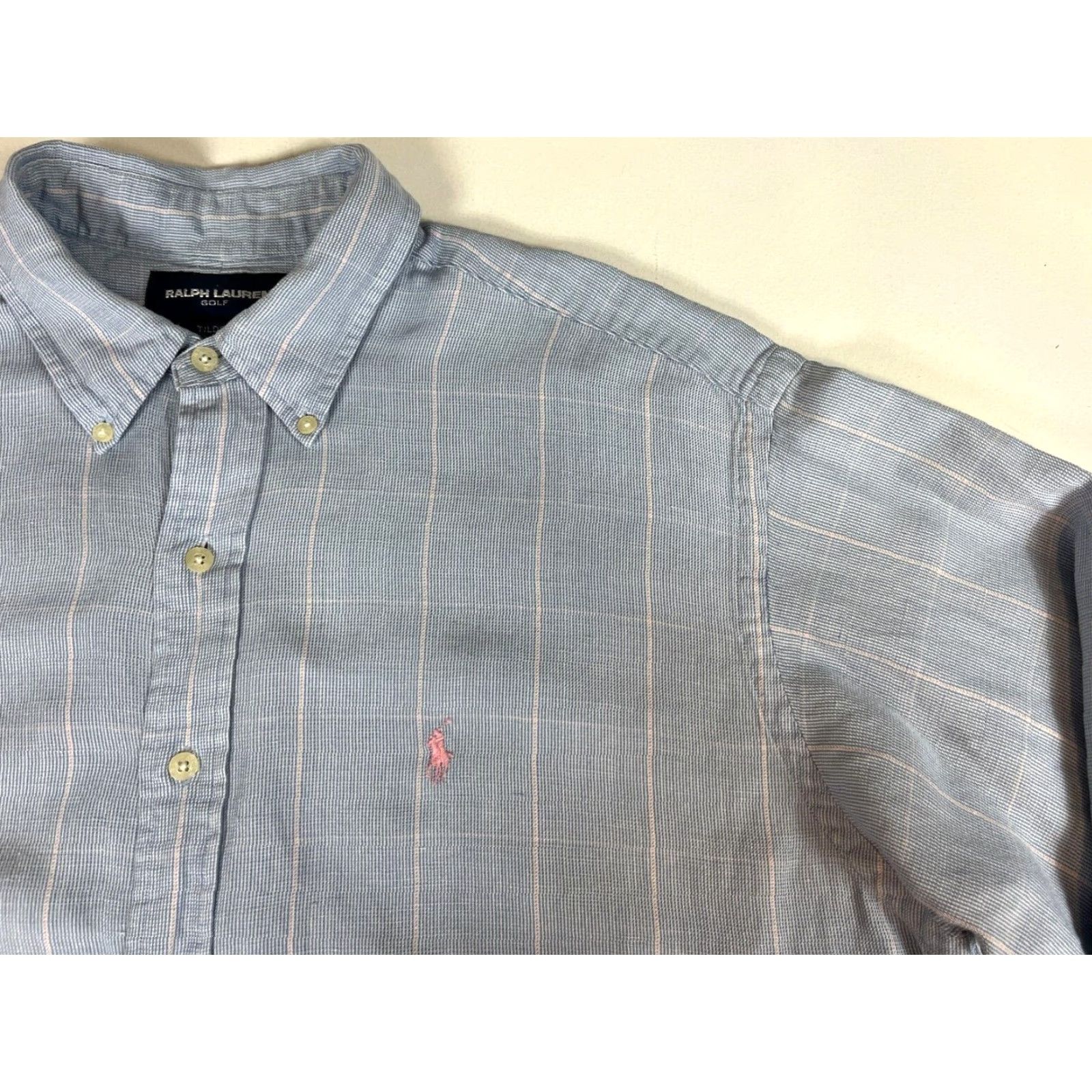 Ralph Lauren Ralph Lauren Golf Tilden Button-Down Shirt Window Pane Silk Linen Sz L Mens Long Sleeve Blue Size US L / EU 52-54 / 3 - 6 Thumbnail