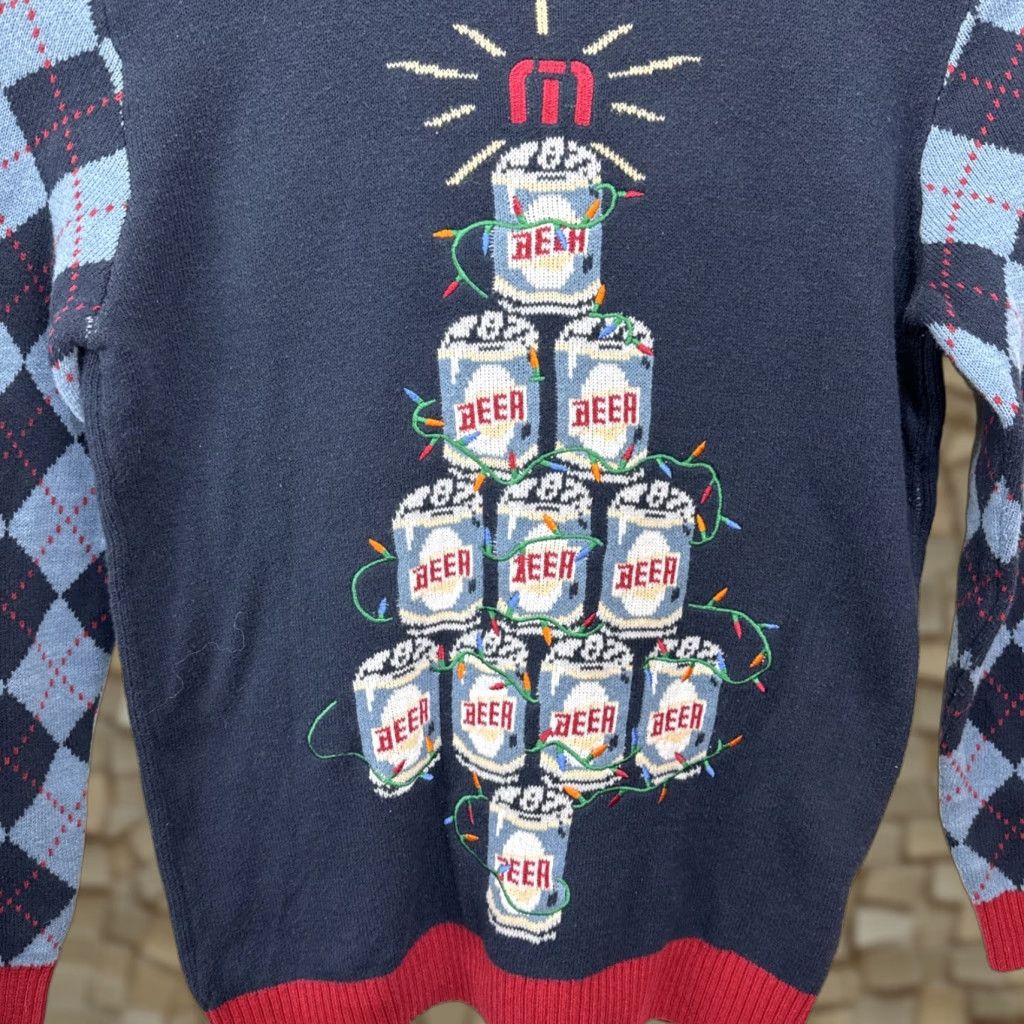TravisMathew Travis Mathew Sweater Shirt MENS XL Christmas Ugly Sweater Graphic Print Santa Beer Blue Knit Pullover Mens XL Christmas 90s? Wait no. Size US XL / EU 56 / 4 - 1 Thumbnail