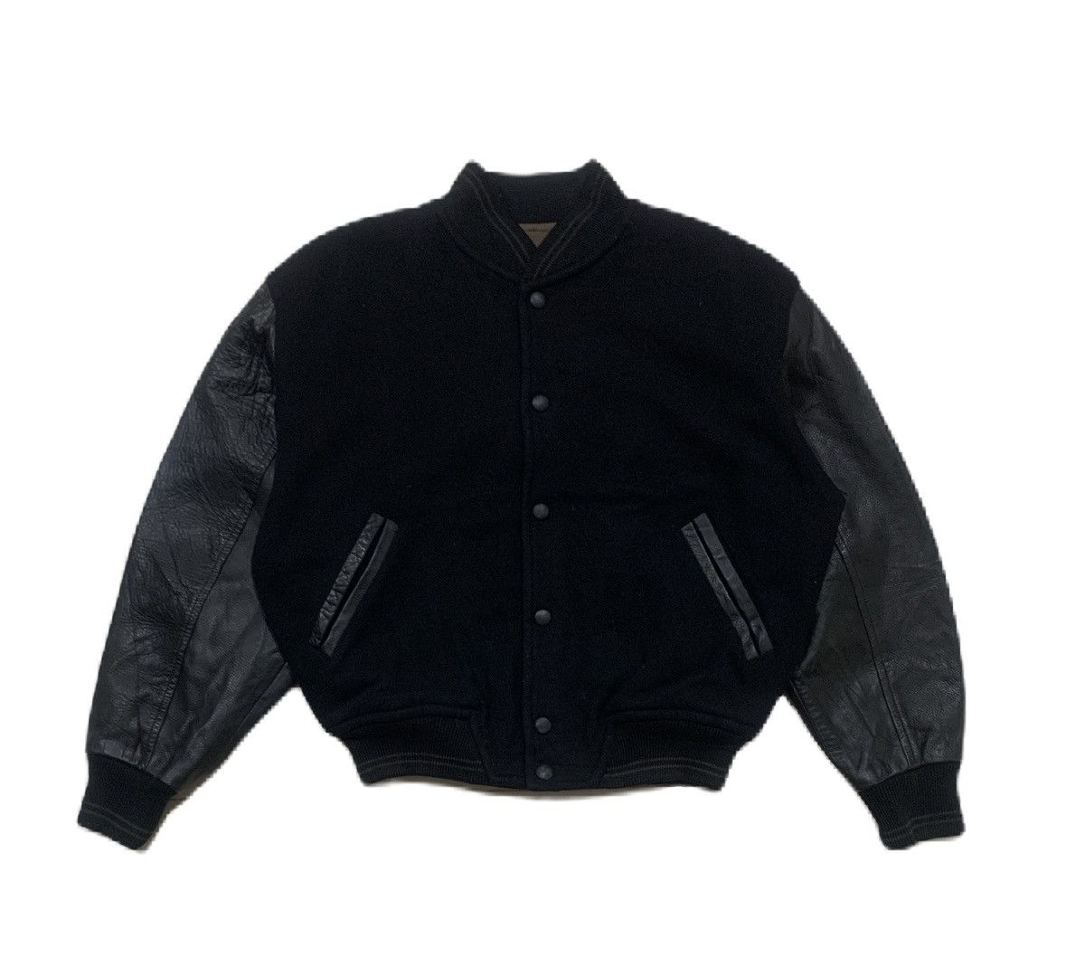 Japanese Brand Vintage 90s Wool Varsity Jacket Sleeve Leather By DOMON Size US M / EU 48-50 / 2 - 3 Thumbnail