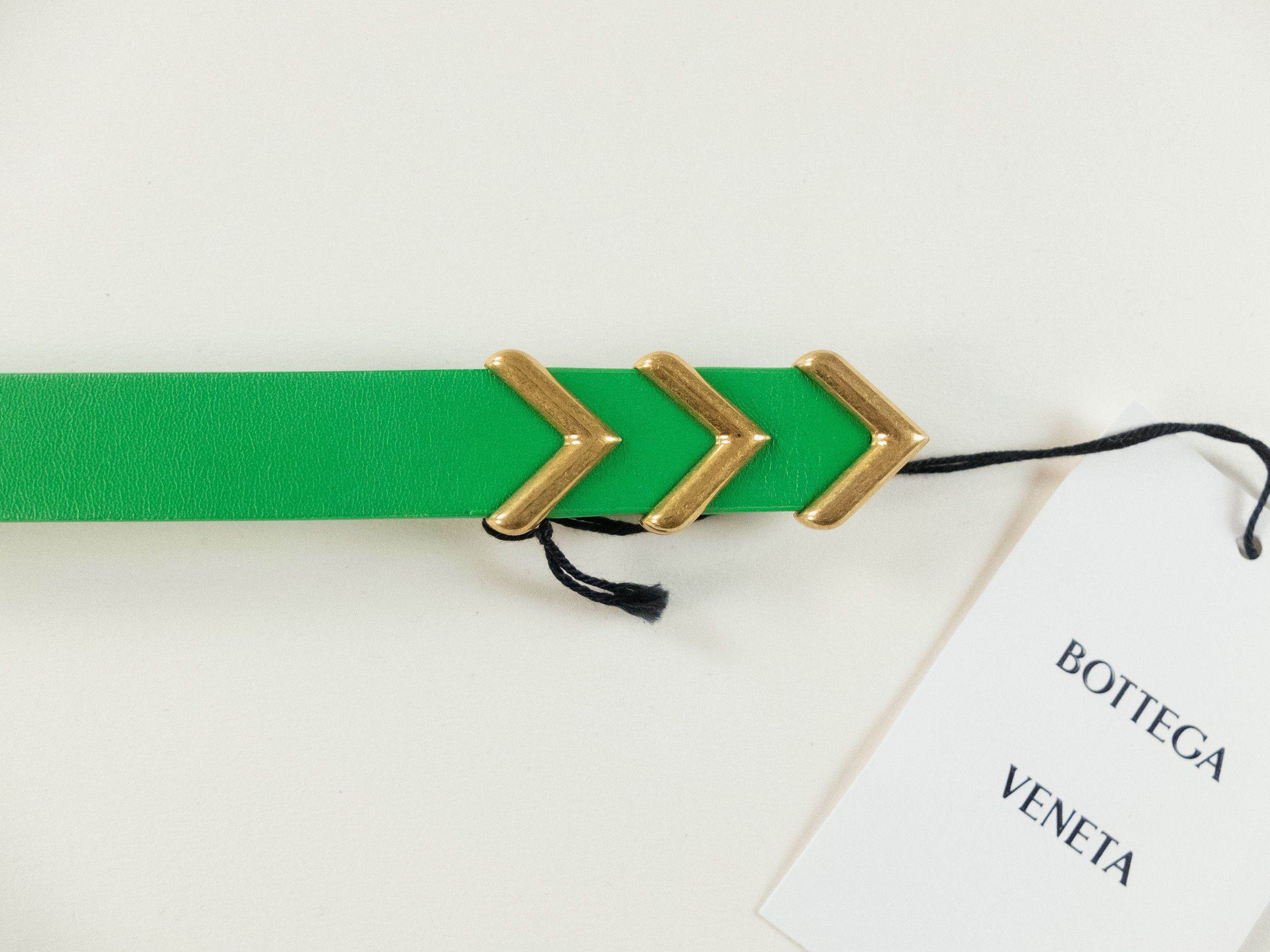 Bottega Veneta BOTTEGA VENETA green & gold chevron leather belt 85 Size ONE SIZE - 4 Thumbnail