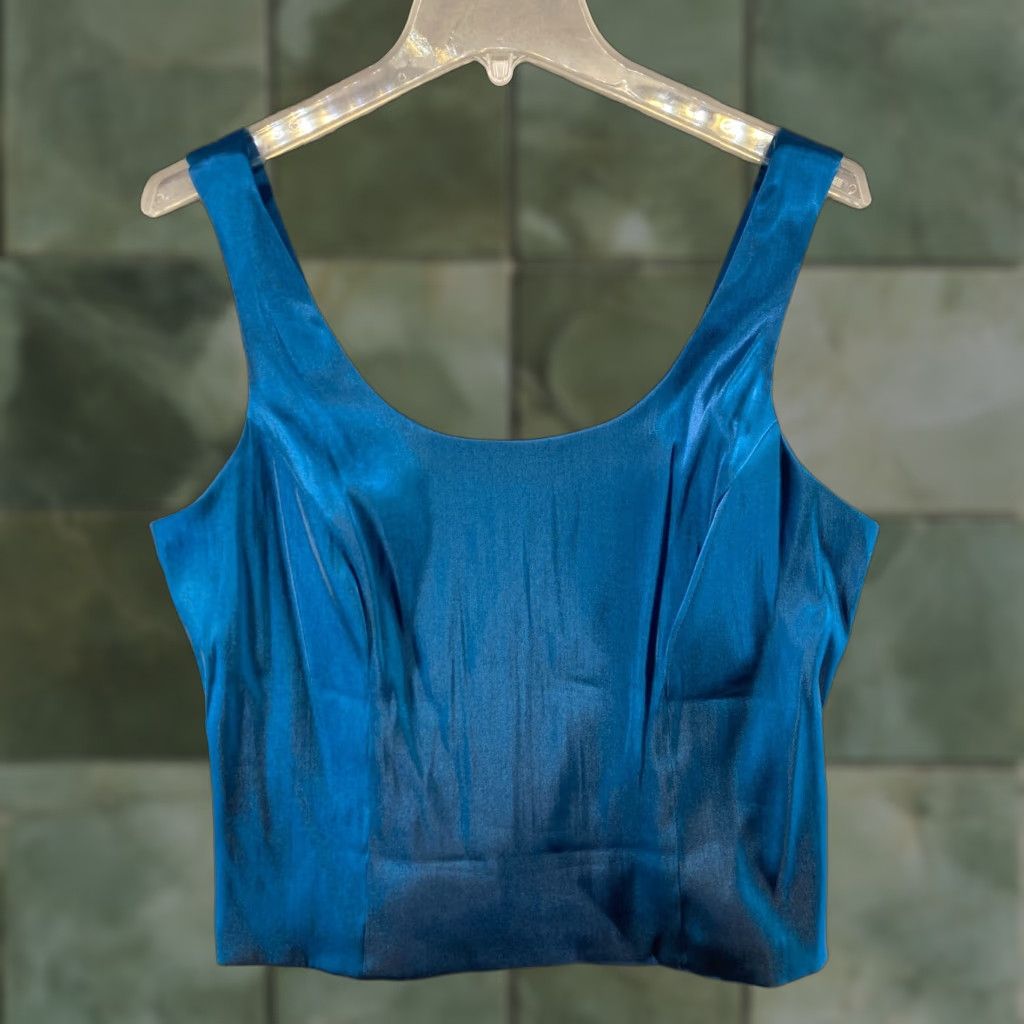 Vintage VINTAGE JR Nites By Carol Lin Womens Shirt Blouse 10 Blue 70s 80s Shoulder Pads Satin Polyester Blend V-Neck Long Sleeve Button Size L / US 10 / IT 46 - 1 Thumbnail