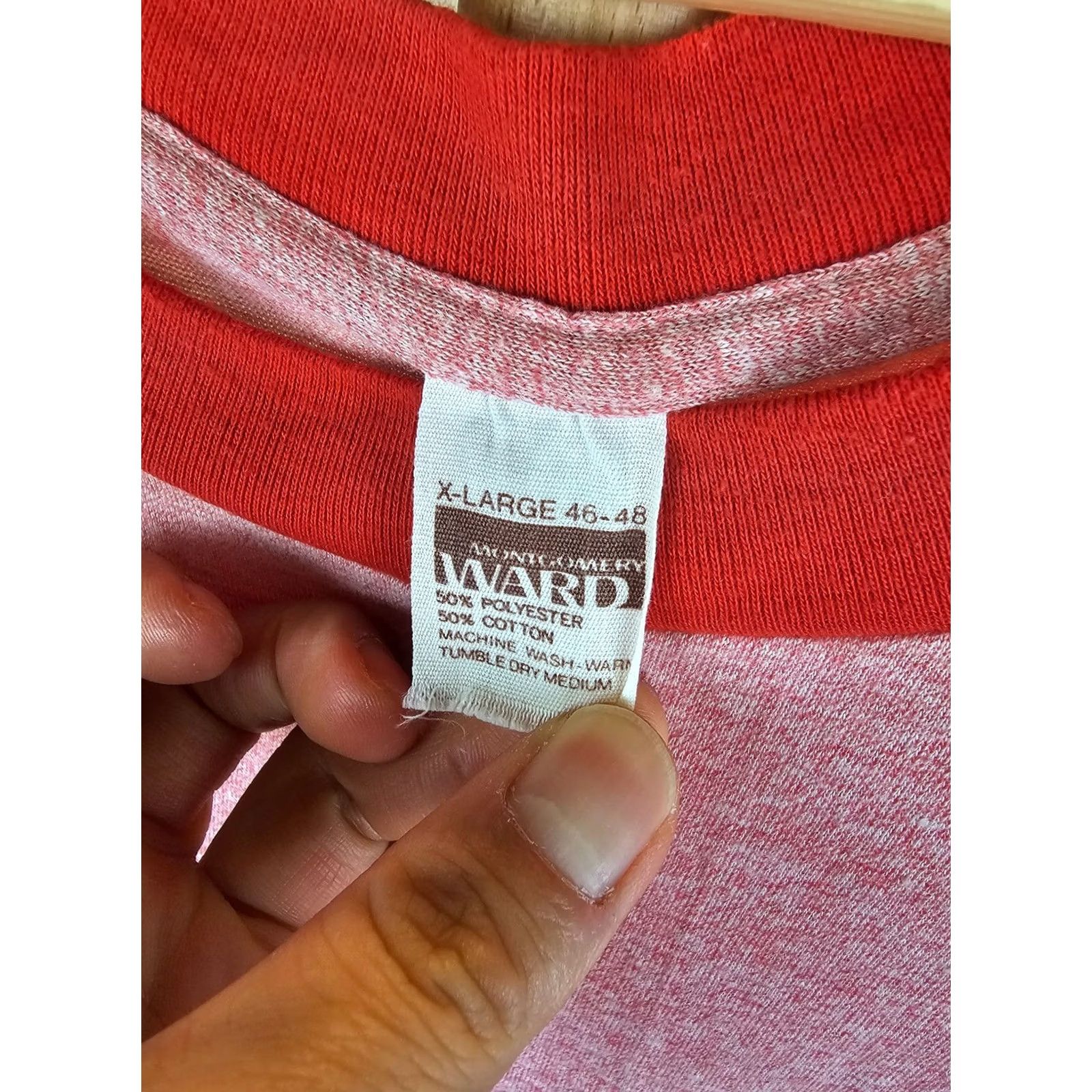 Vintage VINTAGE Montgomery Ward 50/50 RED RINGER T-SHIRT SZ XLARGE Shirt Men XL Red 70's 70s 50/50 Cotton" Size US XL / EU 56 / 4 - 3 Thumbnail