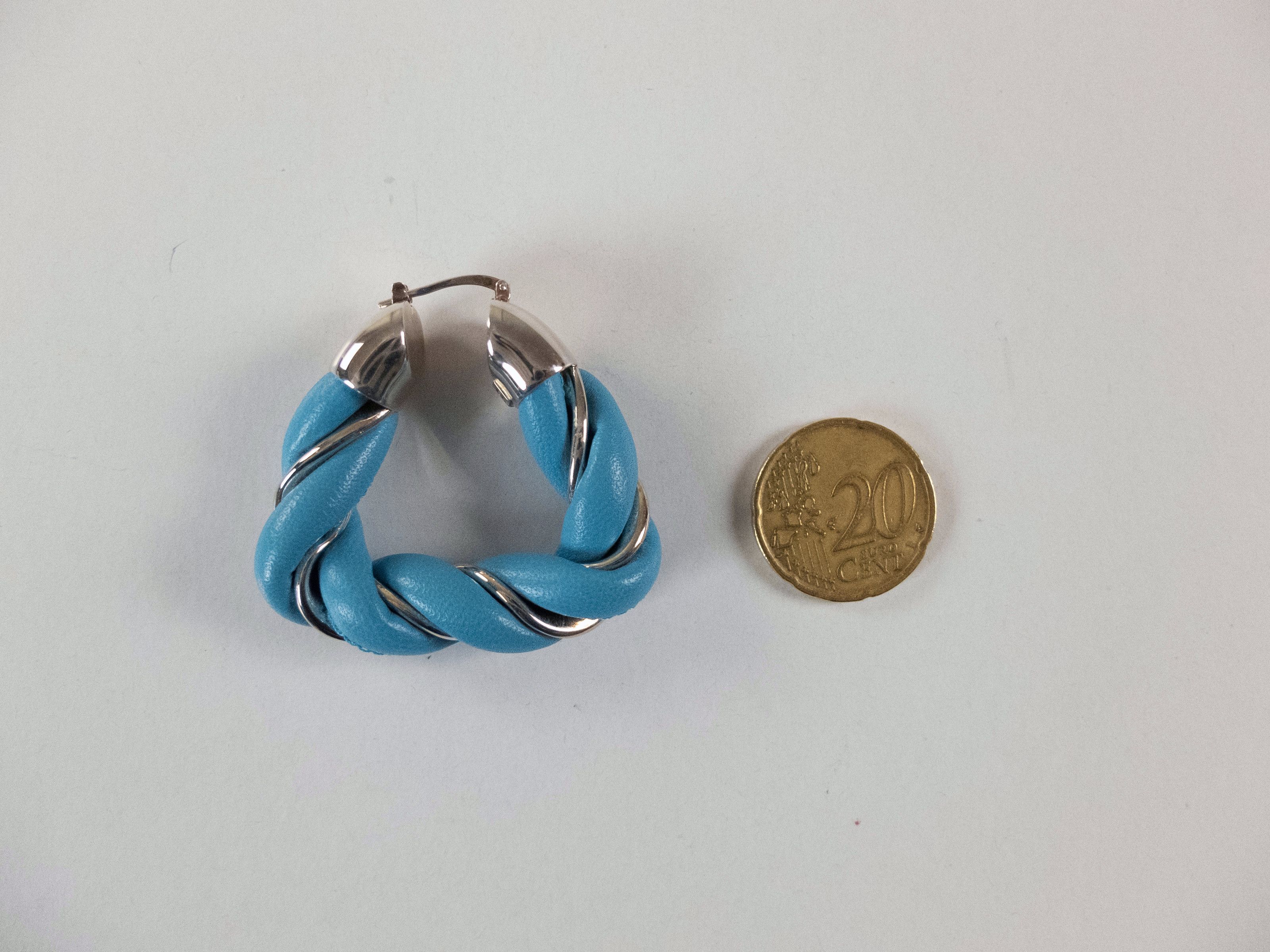 Bottega Veneta BOTTEGA VENETA Twist triangle blue leather silver earrings q Size ONE SIZE - 5 Thumbnail