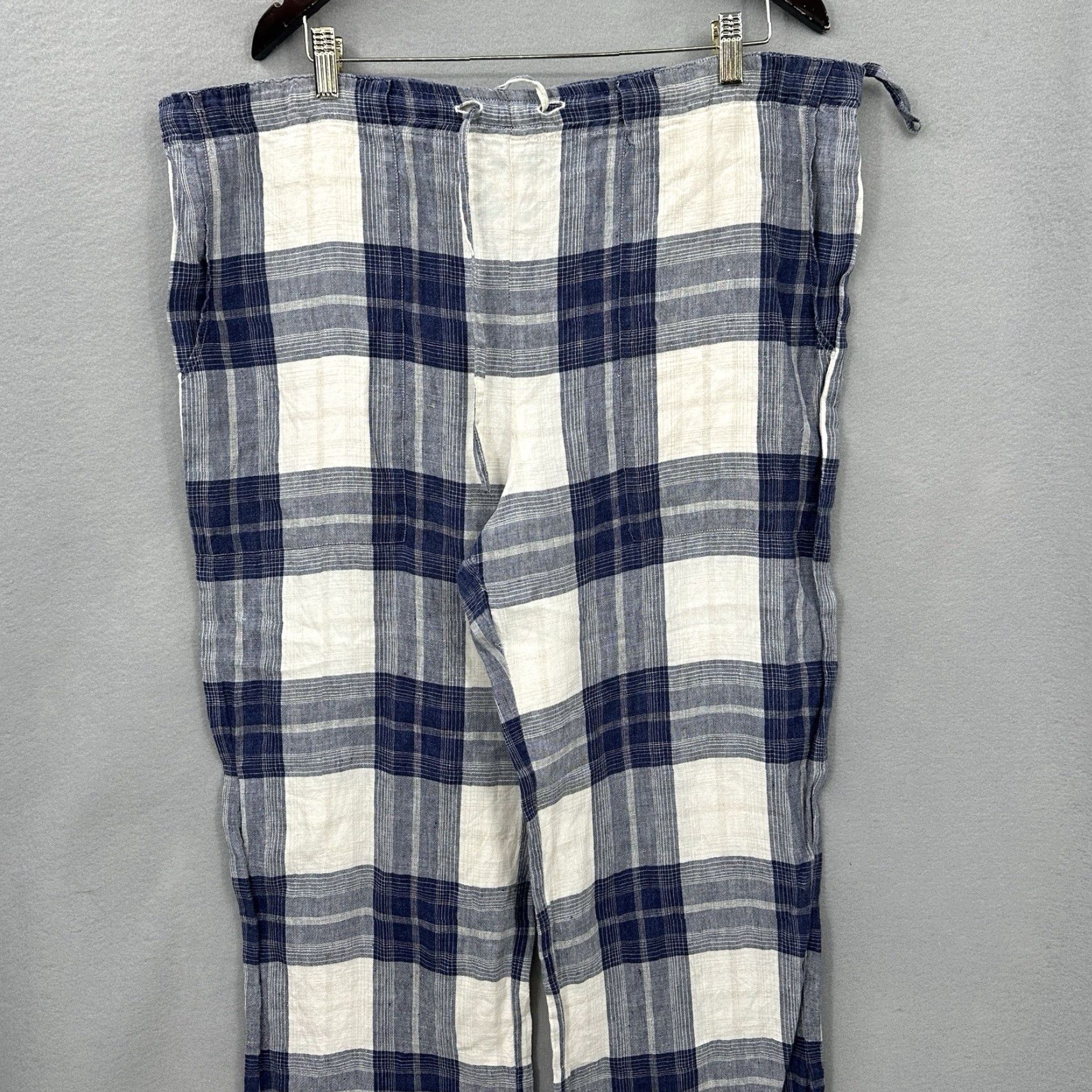 eskandar Eskandar Linen Wide Leg Pants Women L Plaid Lagenlook Quiet Cottagecore READ Shirt Wide-Leg Pants Women L Blue Plaid 90s Cottagecore Bohemian Pockets Size 36" / US 14 / IT 50 - 4 Thumbnail