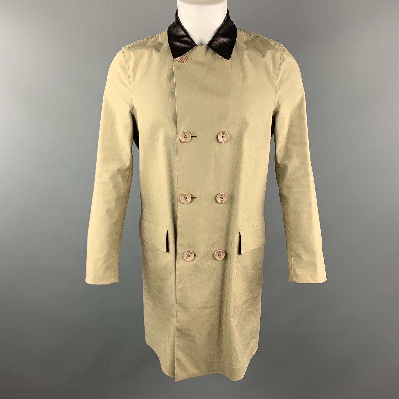 Balenciaga 38 Khaki Mixed Materials Coated Double Breasted Cotton Coat Size US S / EU 44-46 / 1 - 1 Thumbnail