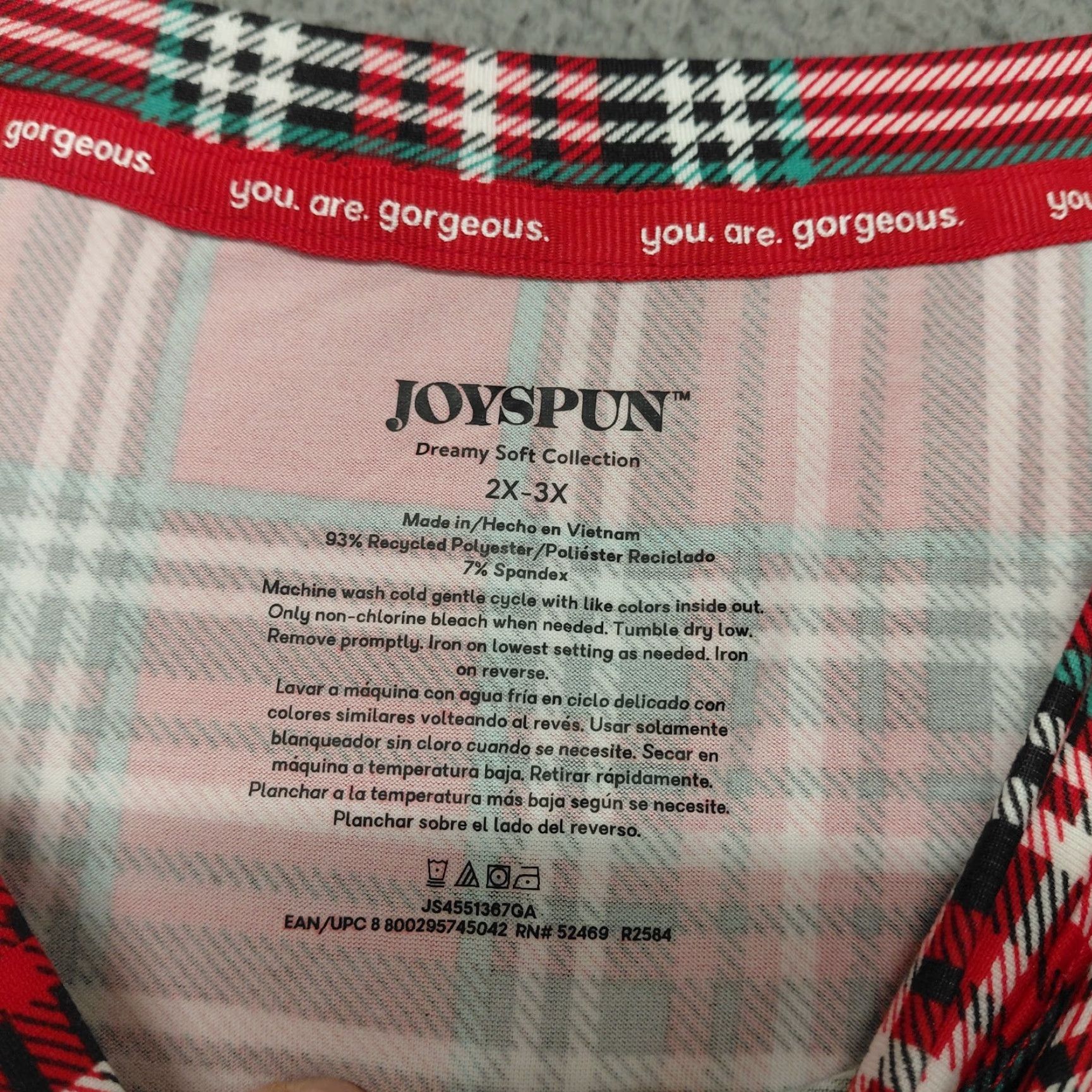 Vintage Joyspun Sleep Shirt Womens 2X-3X Red/Green Plaid Pockets Stretchy Size XXL / US 16-18 / IT 52-54 - 4 Thumbnail