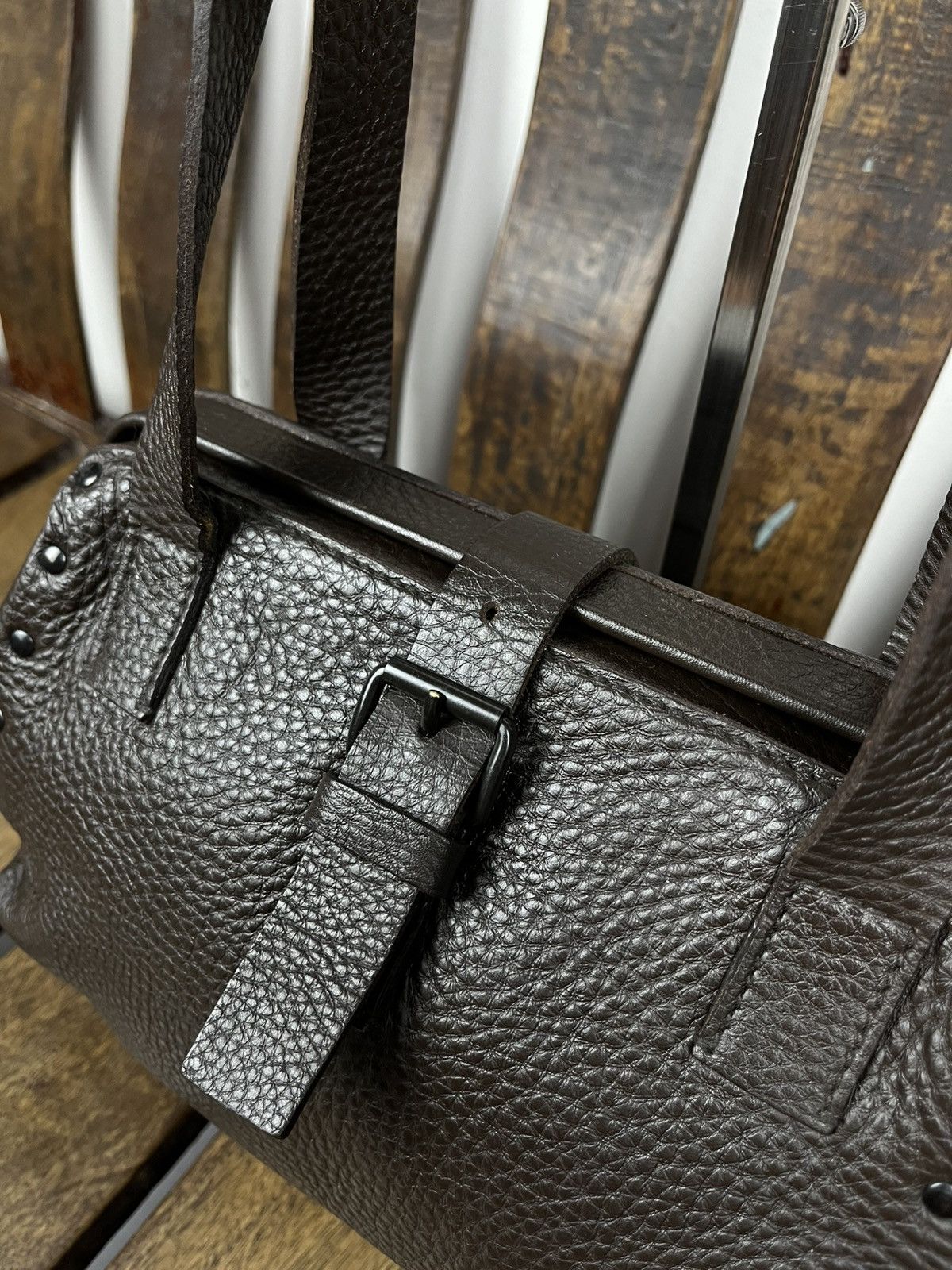 Miu Miu 90s Studded Grained Leather Shoulder Bag - Archive