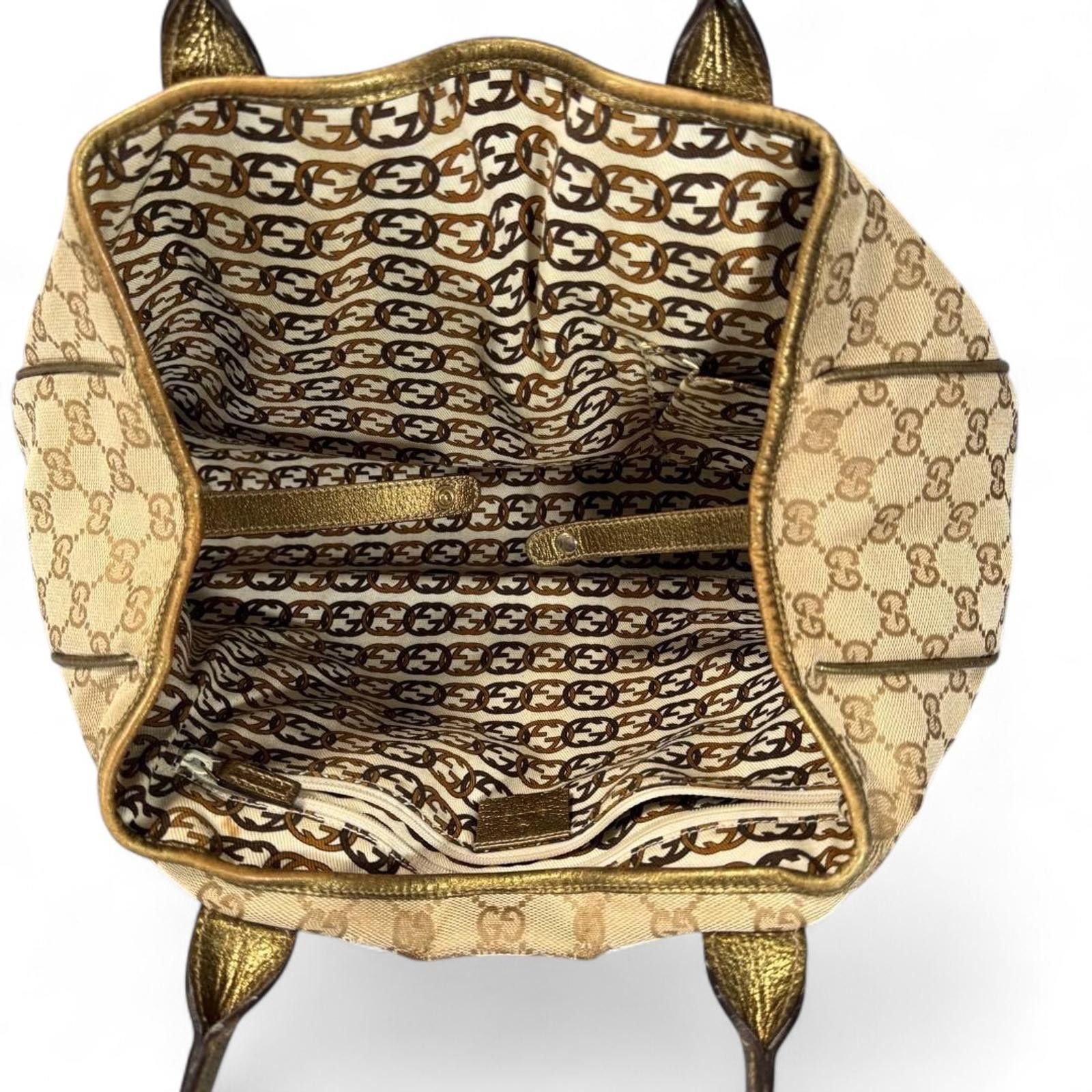 Gucci Gucci - Beige Monogram Canvas Handbag with Gold Leather Trim Size ONE SIZE - 9 Thumbnail