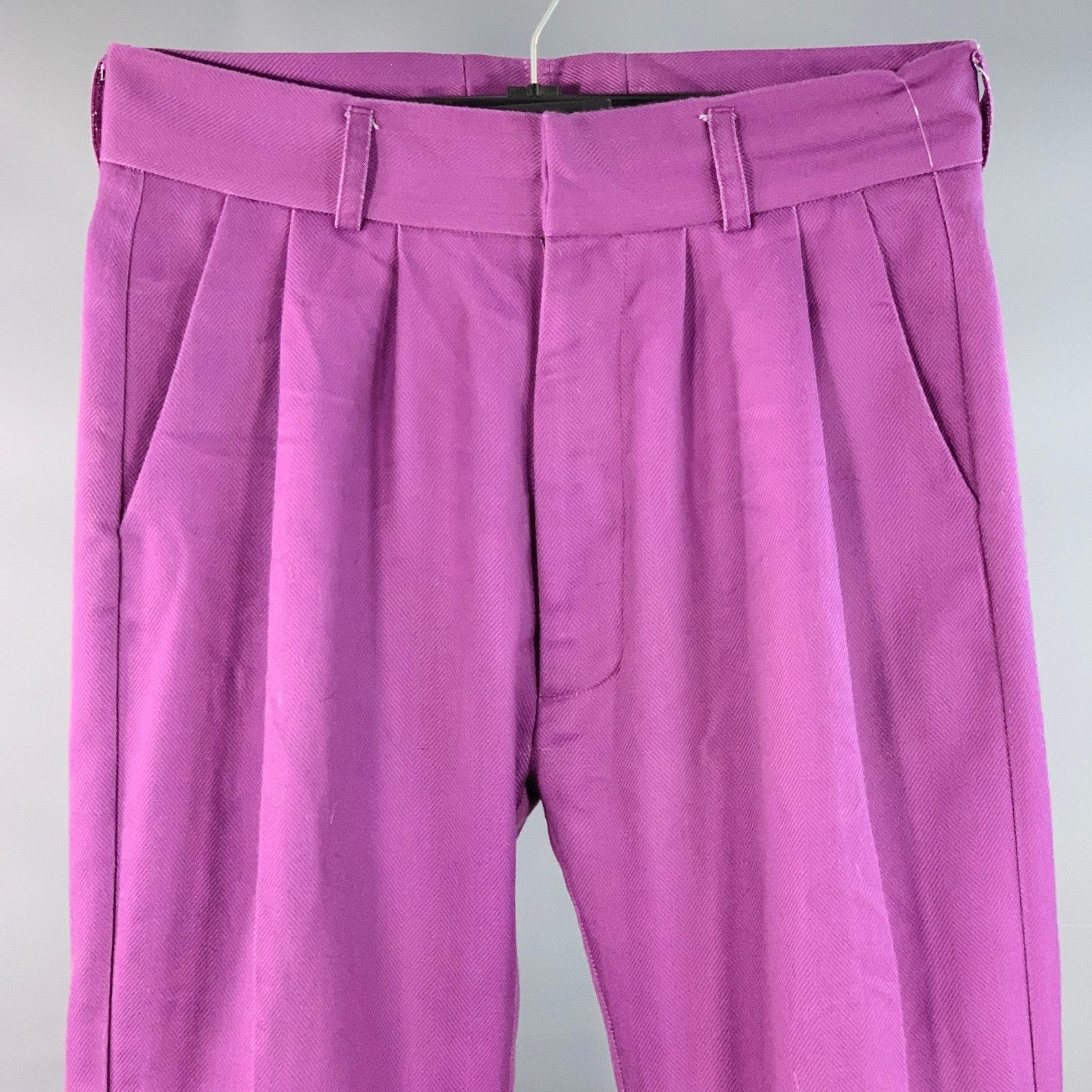 Other Size 32 Purple Polyester Herringbone Pleated Dress Pants Size US 32 / EU 48 - 2 Thumbnail