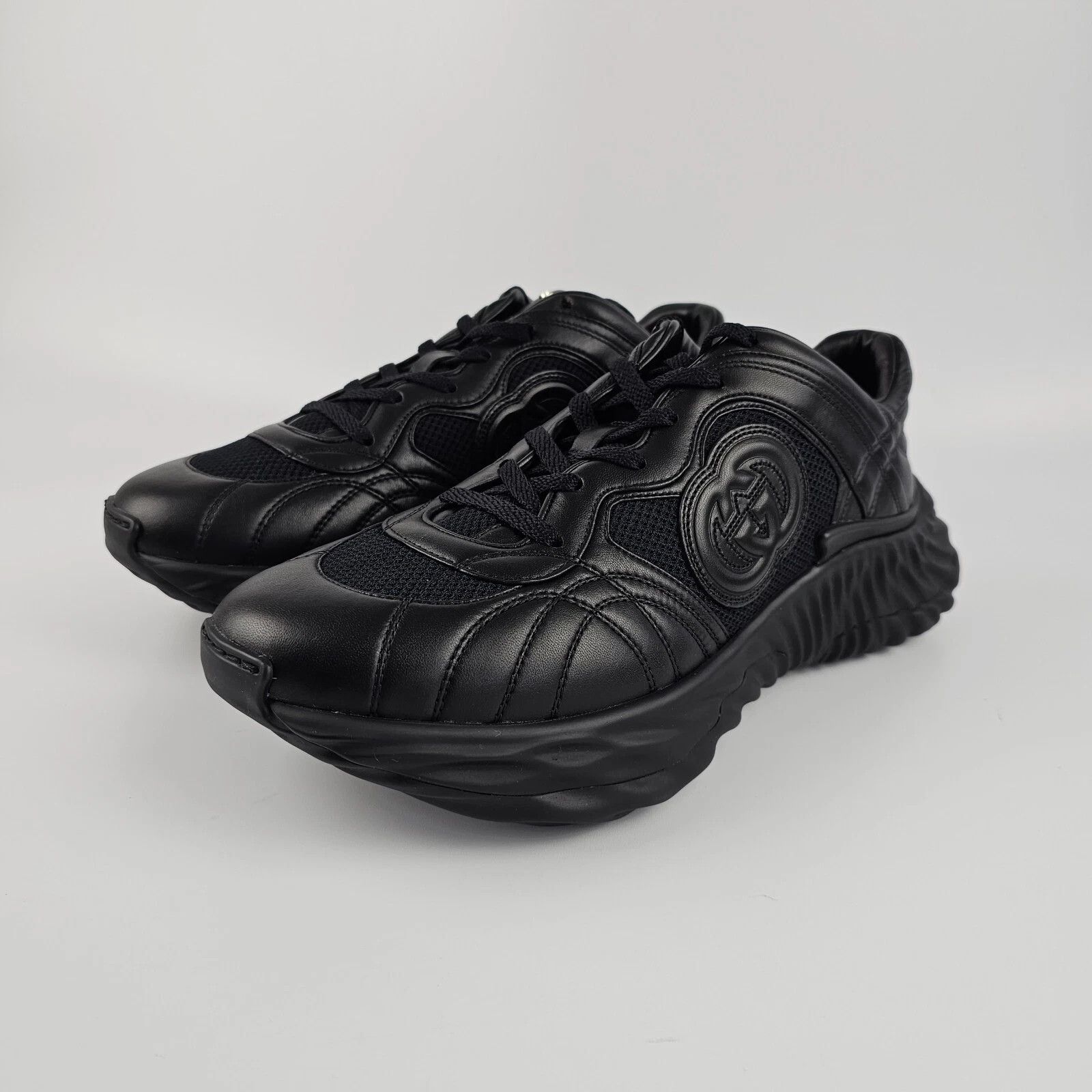 GUCCI Ripple Men's Black Leather Sneakers New/Auth