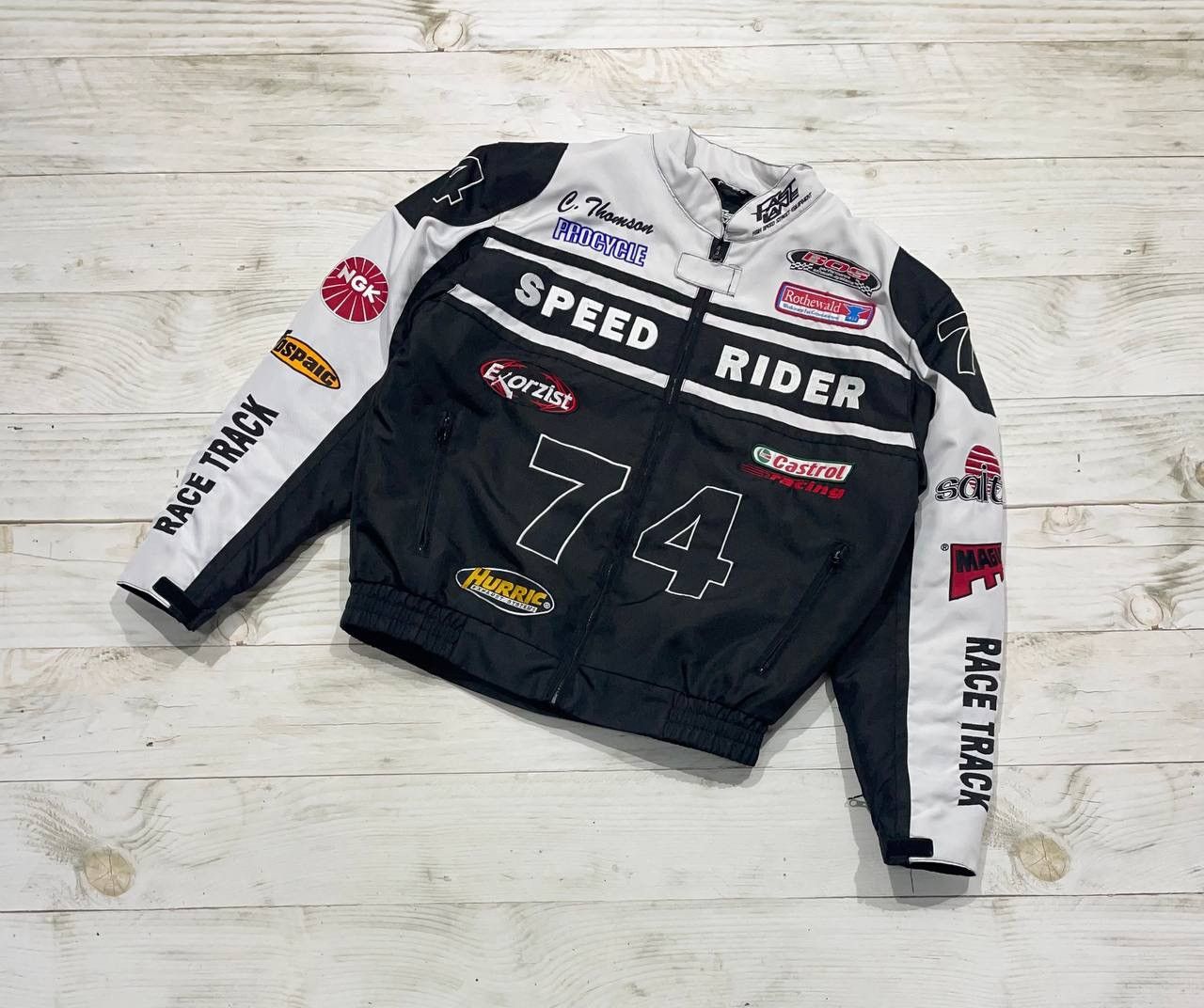 image of Vintage Speed Rider Moto Racing Jacket Nascar Y2K Procycle in Black White, Men's (Size XL)