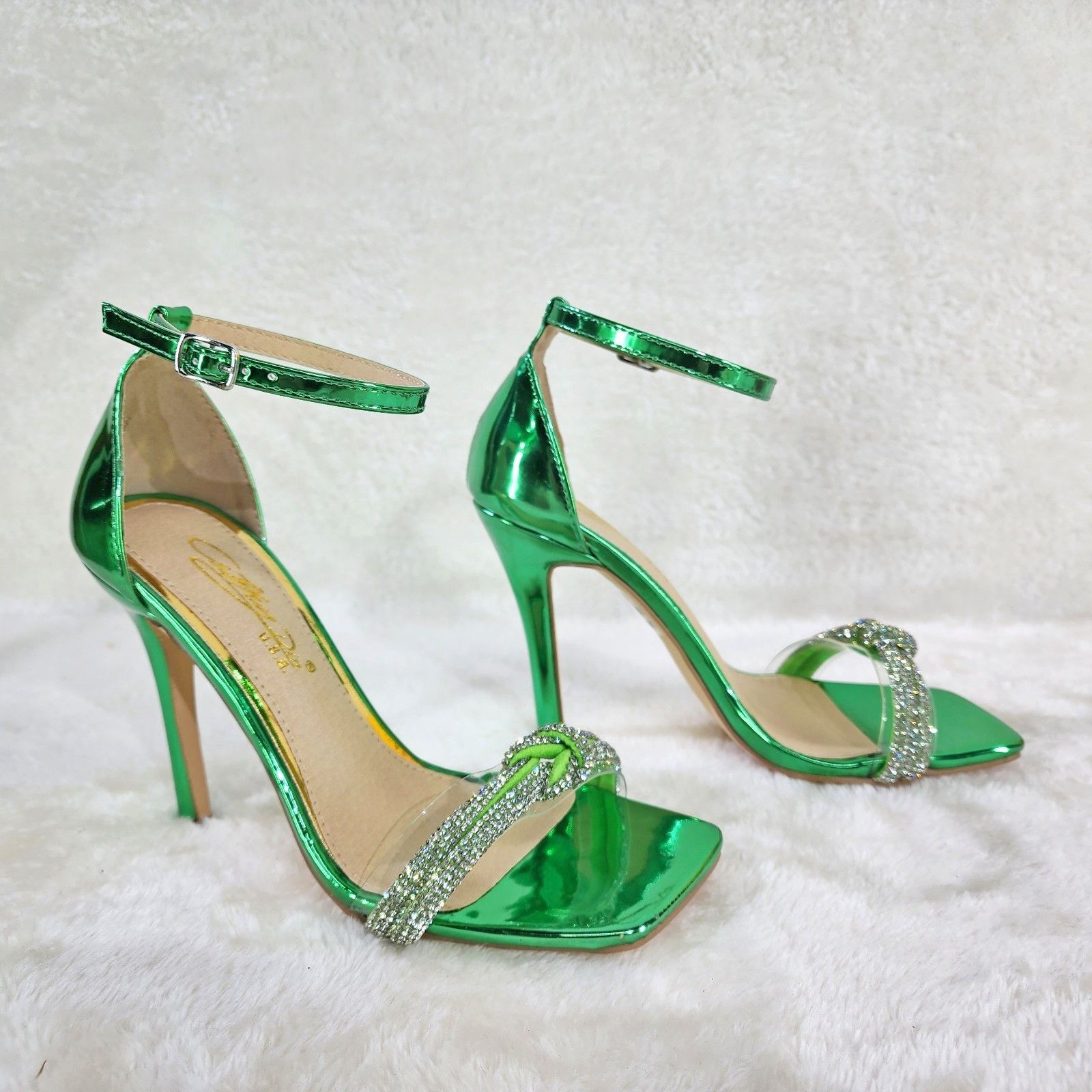 Other Danni Metallic Green Closed Back High Heel Sandals Rhineston Size US 7.5 / IT 37.5 - 5 Thumbnail