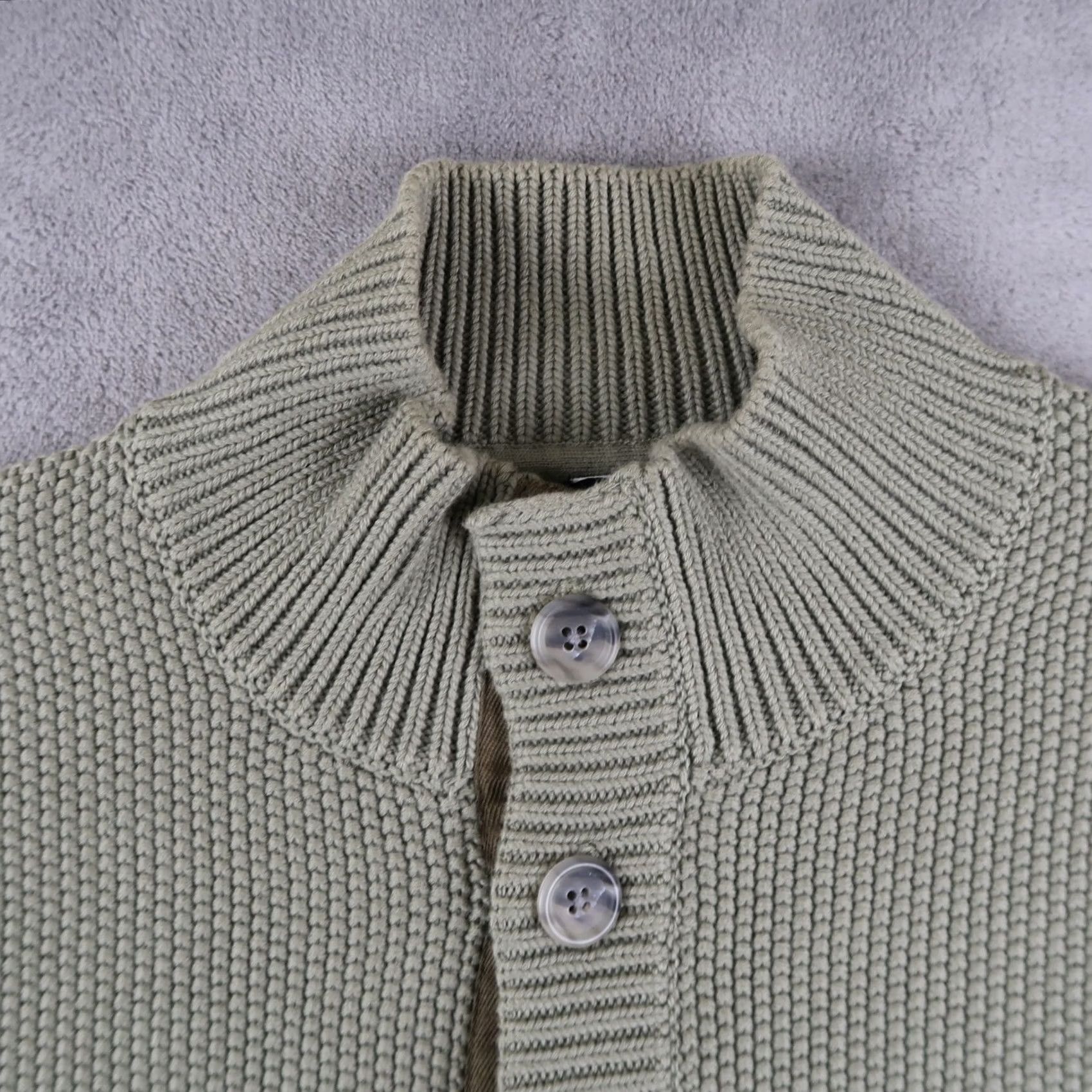 Olive AETHER Cardigan Sweater Shirt Mens L Olive Green Cotton Button Mock Neck Knit Size US L / EU 52-54 / 3 - 3 Thumbnail