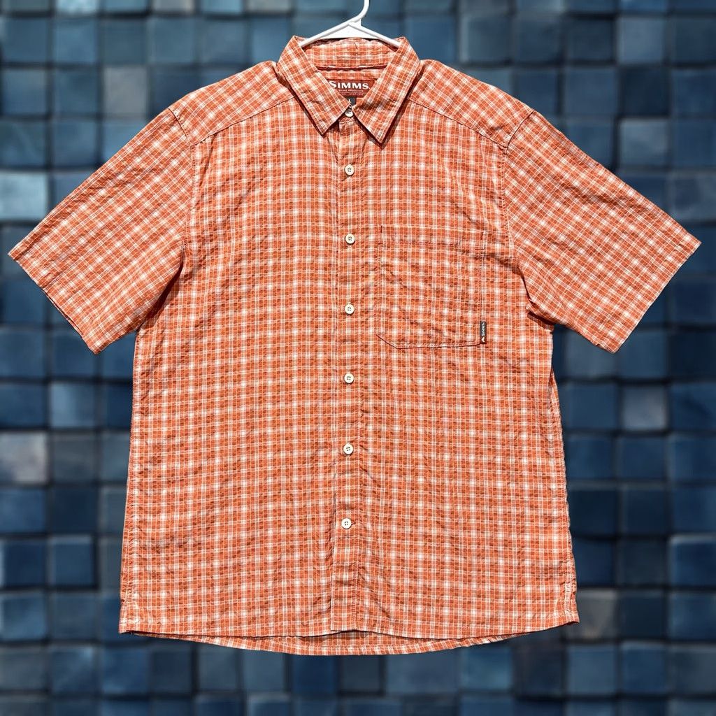 Vintage Simms Shirt Mens Large Orange Plaid Button-Up Short Sleeve Fishing EUC Size US L / EU 52-54 / 3 - 1 Thumbnail