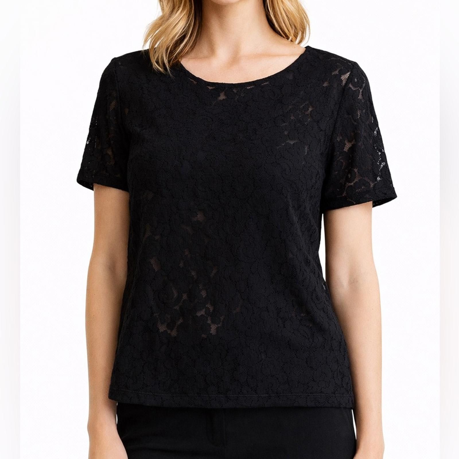 Vintage Vintage Lace Medium 6 Blouse 1980’s Black stretch Nylon Size M / US 6-8 / IT 42-44 - 1 Thumbnail