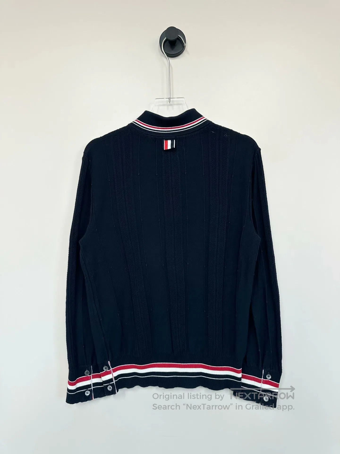 Thom Browne Thom Browne Dark Blue Striped Polo Neck Knit Cardigan| Size M / US 6-8 / IT 42-44 - 2 Thumbnail