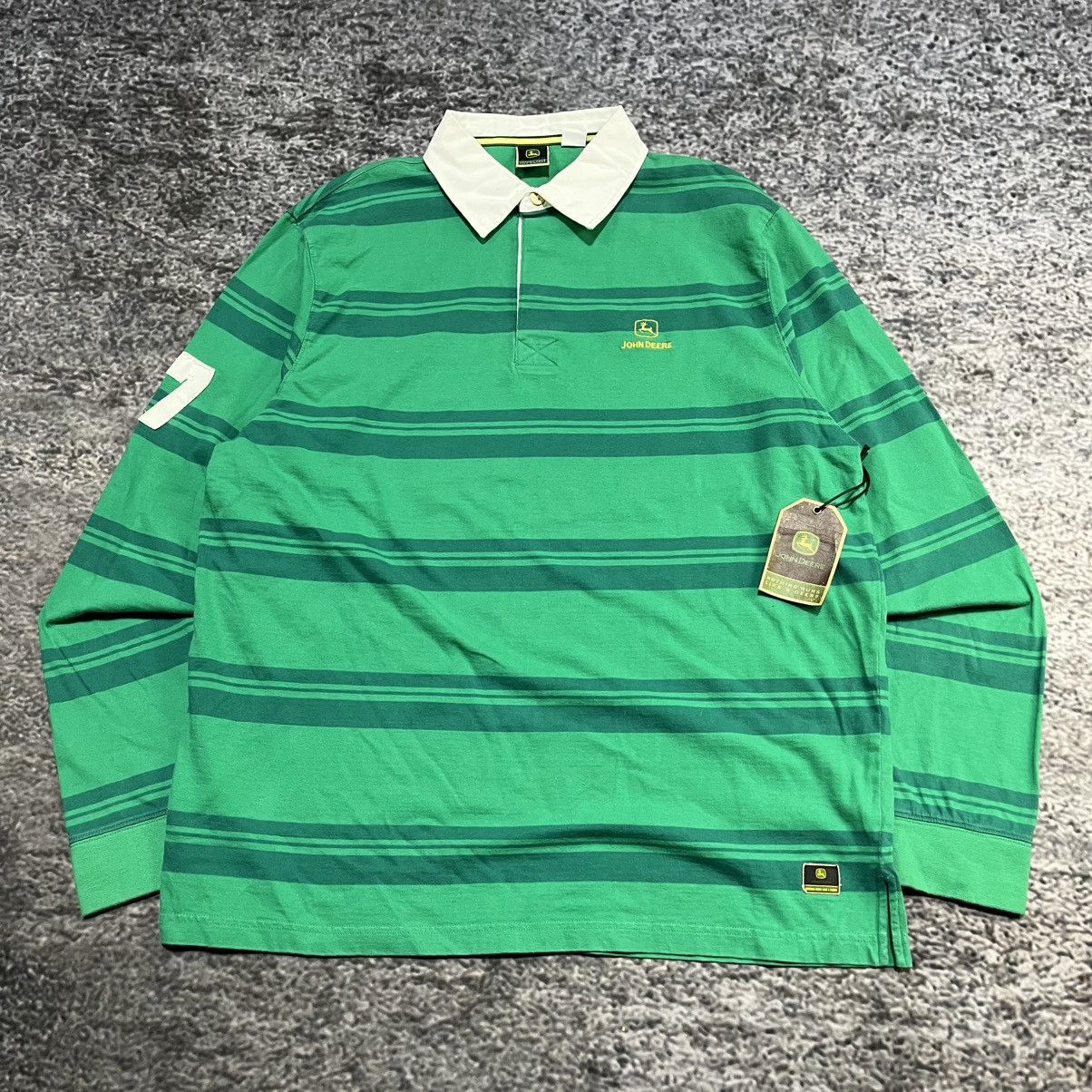 John Deere Vintage John Deere Green Striped Longsleeve Rugby Polo NEW Size US XL / EU 56 / 4 - 3 Thumbnail