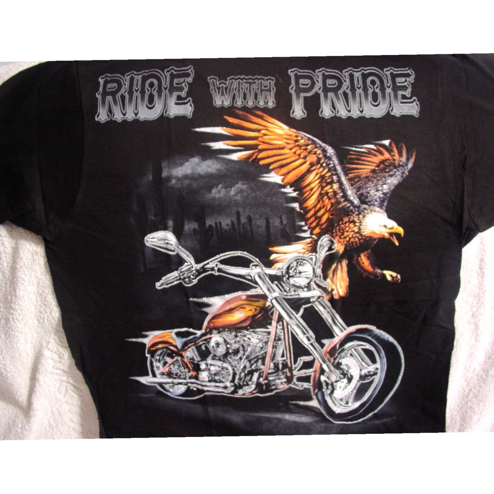 Vintage Ride With Pride Mens Eagle Motorcycle T Shirt Black Extra Large XL Size US L / EU 52-54 / 3 - 2 Thumbnail