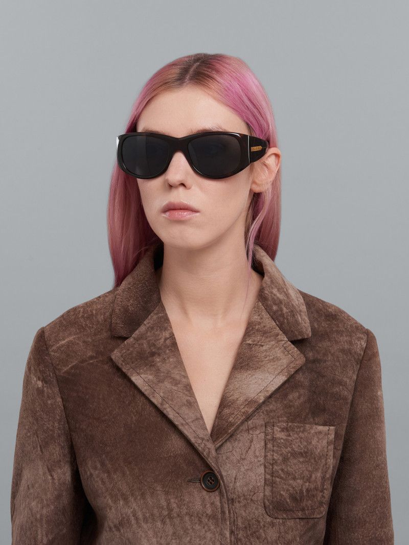 Marni o1w1db11125 Size :OS /Logo Acetate Wrap Sunglasses in Brown Size ONE SIZE - 2 Thumbnail