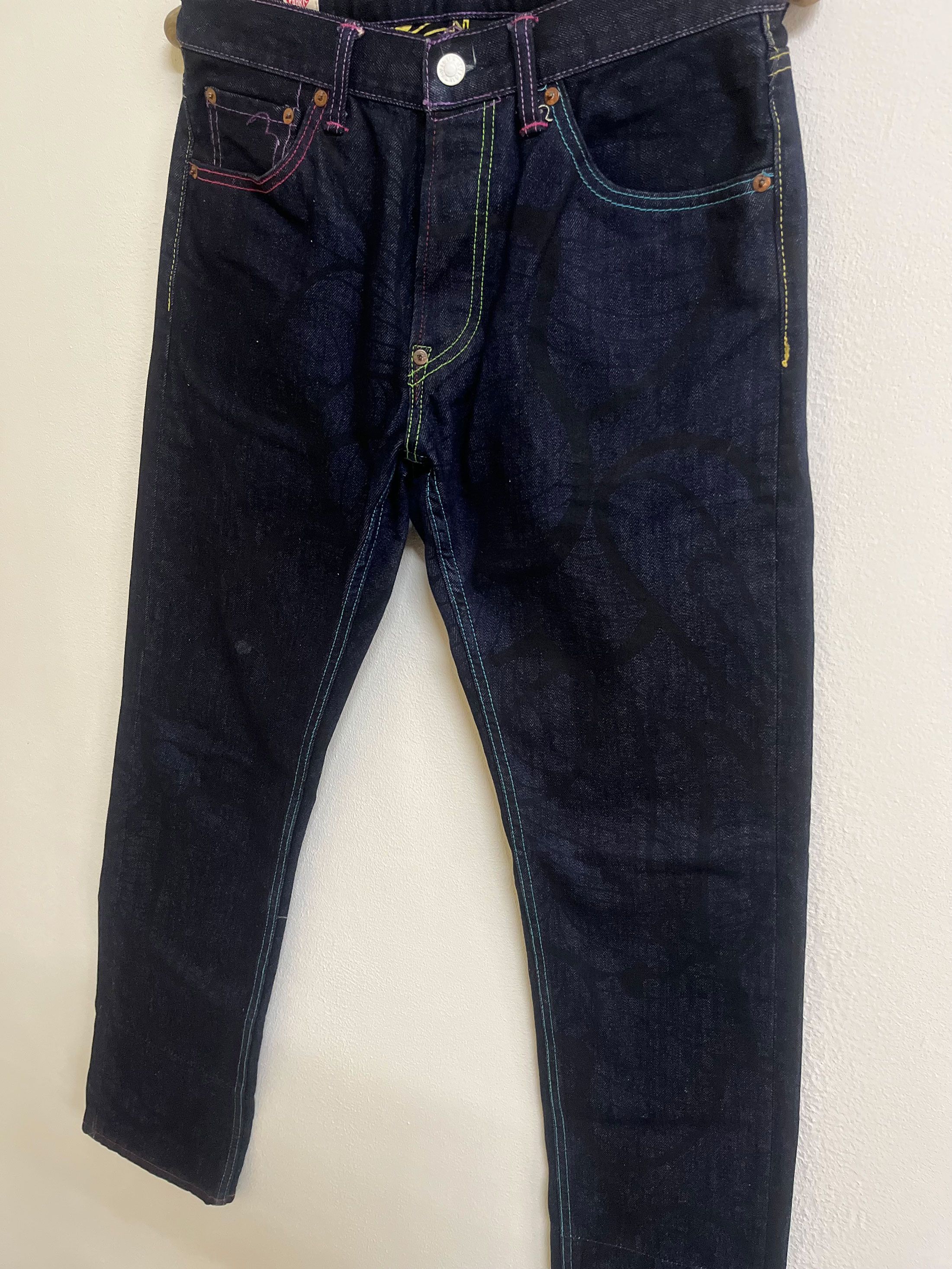 Japanese Brand Evisu Custom Made Tribal Art Jeans Colourful Button Fly Size US 31 - 2 Thumbnail