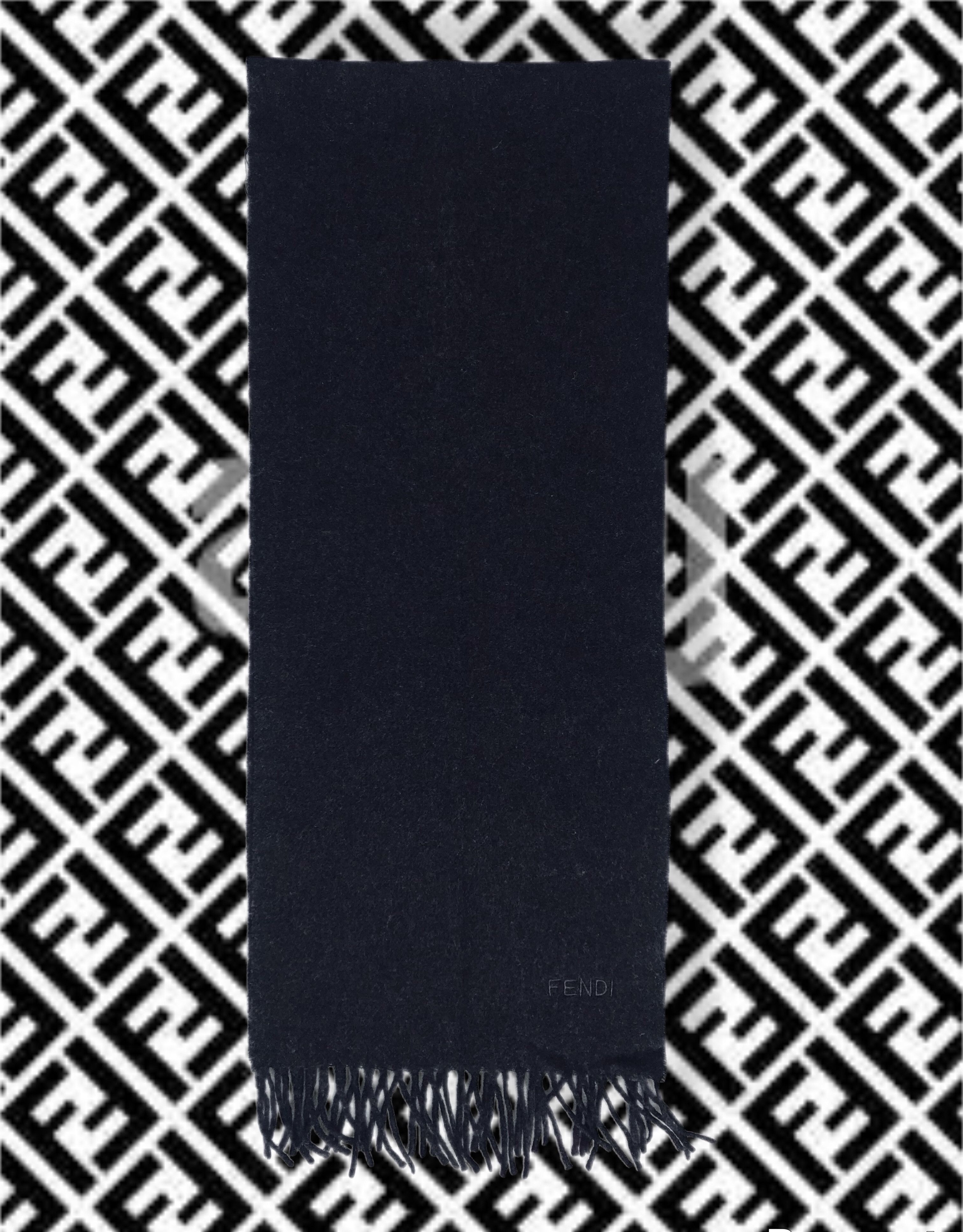 Fendi Fendi Cravatte Scarf Fringe Cashmere Wool Black Unisex Size ONE SIZE - 2 Thumbnail