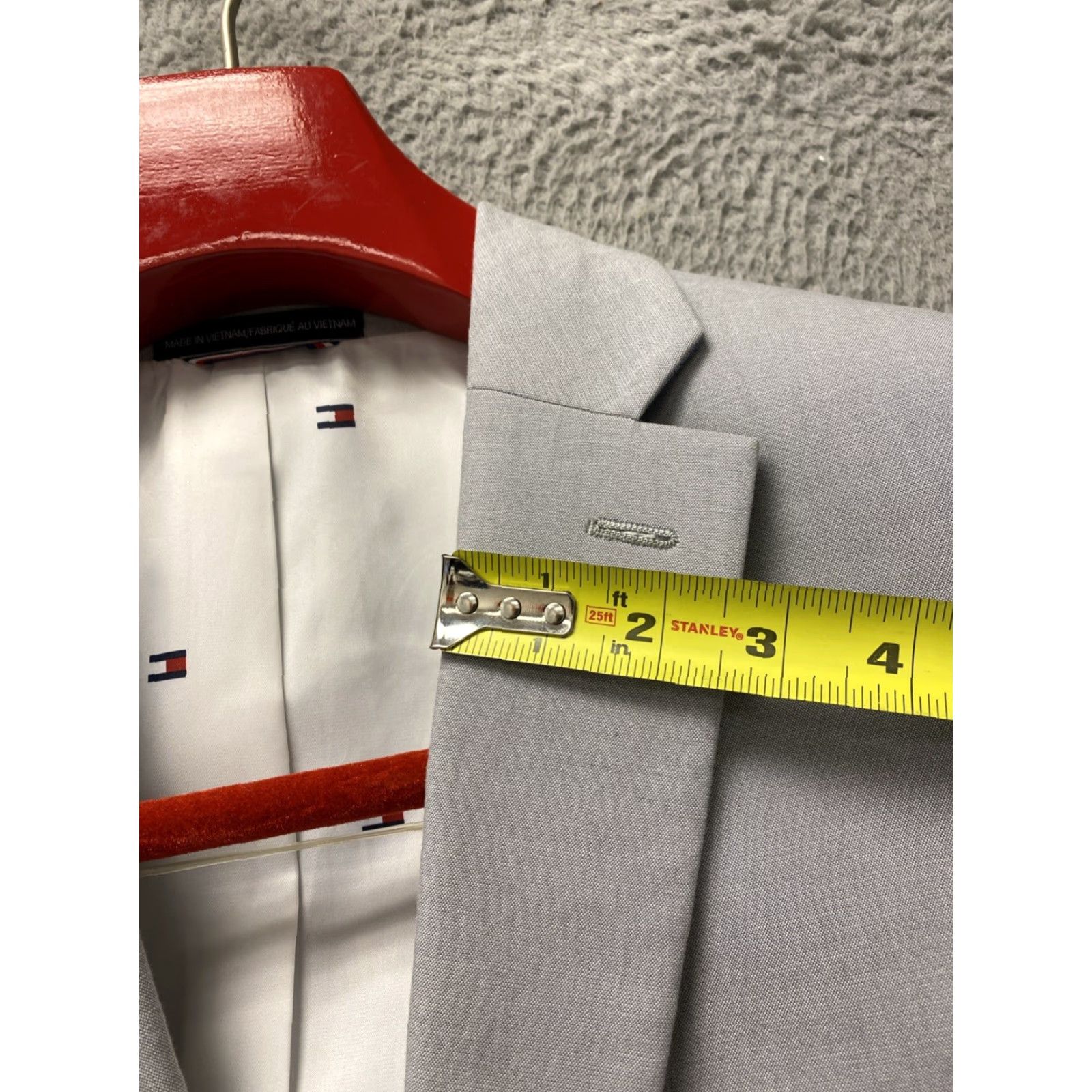 Tommy Hilfiger Tommy Hilfiger Mens Sport Coat Blazer Gray Cotton Spandex Slim Modern Fit 41R Regular Notch Lapel Double-Vented Four-Button Sleeves Two-Button Front Size 42R - 6 Thumbnail